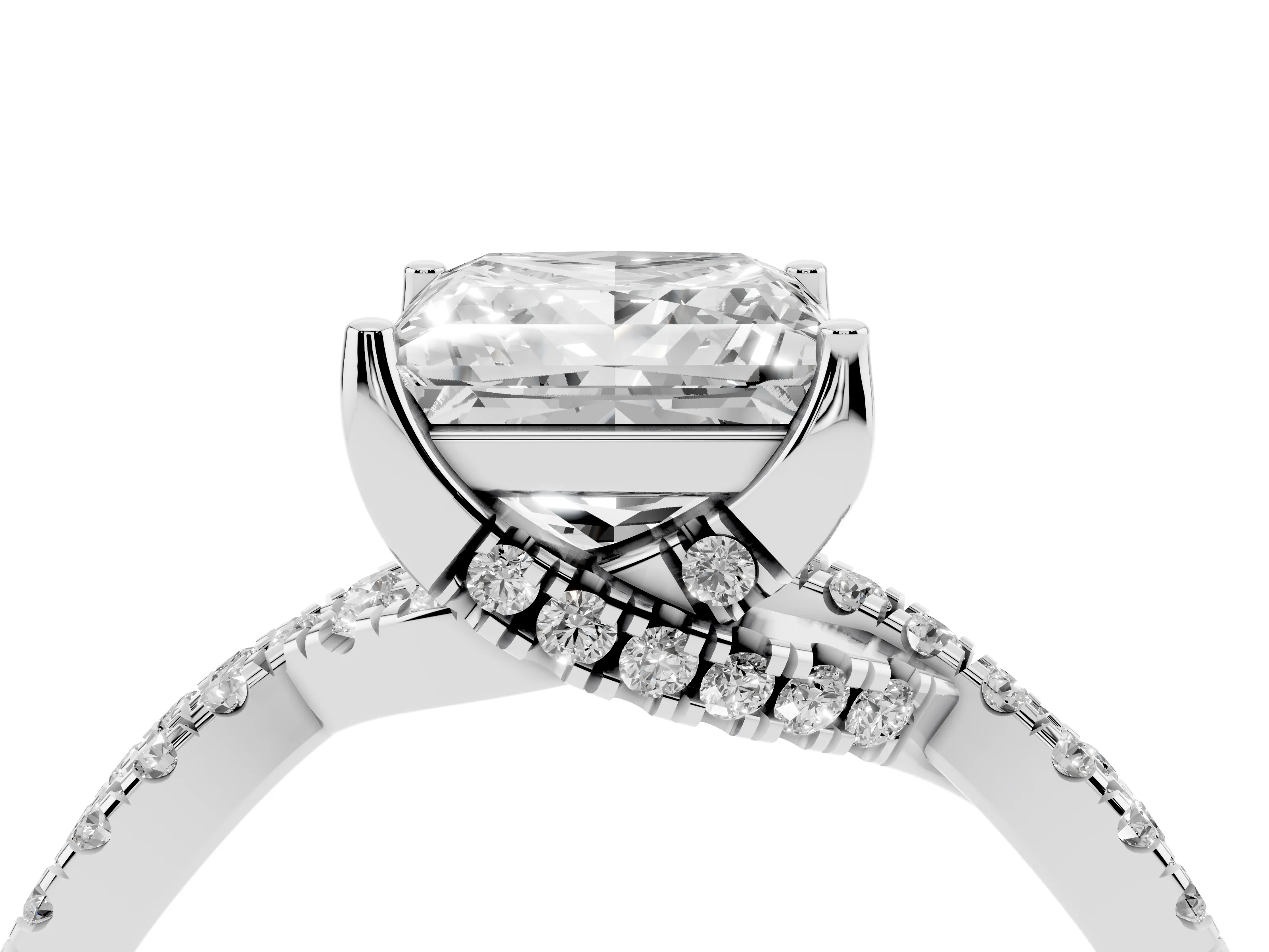 Princess Cut Diamond Twist Pavé Solitaire Engagement Ring Set in Silver with Prong Setting