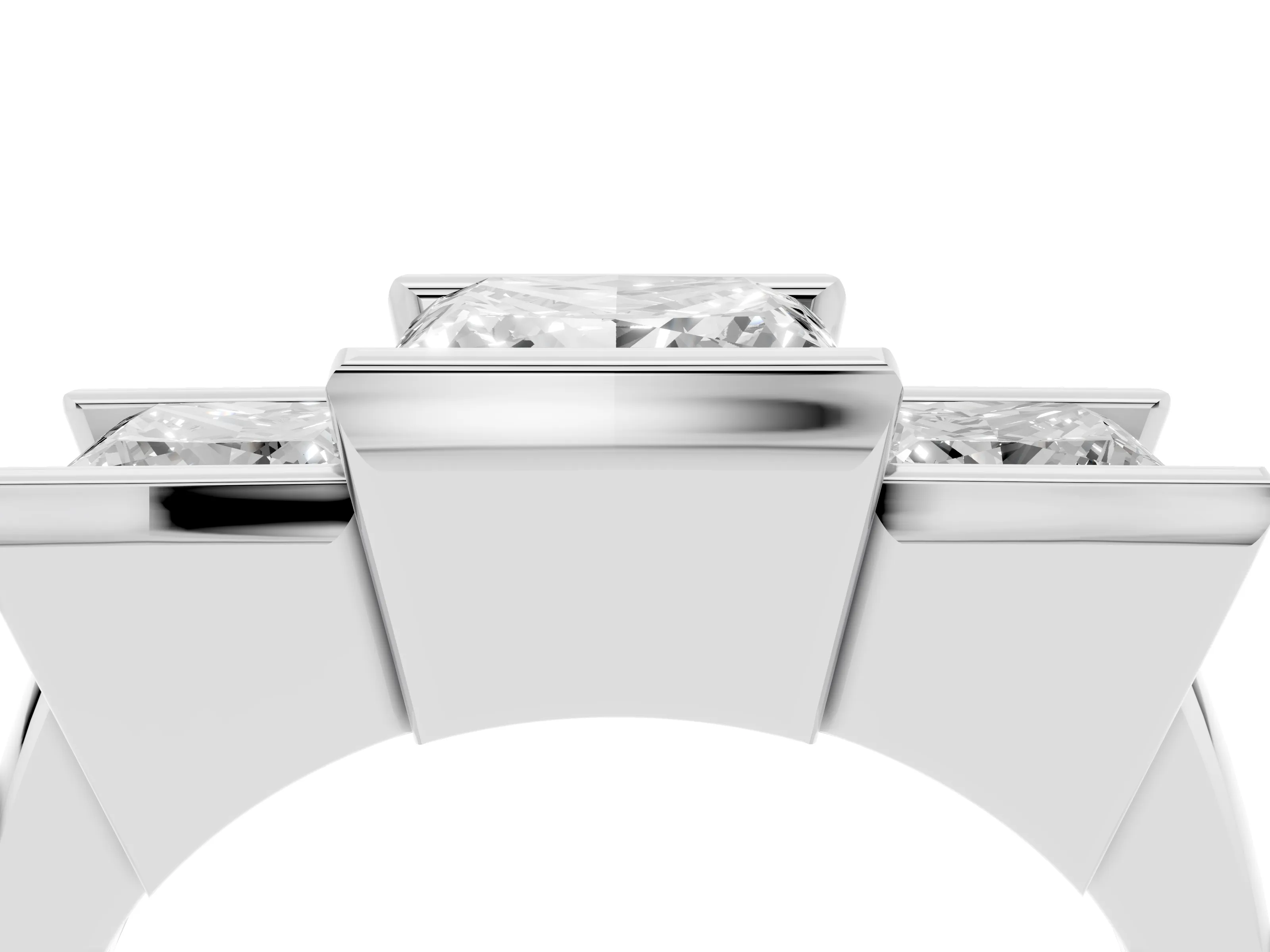 Princess Cut Diamond Three-Stone Channel Set Ring Set in Silver with Smooth Polished Band