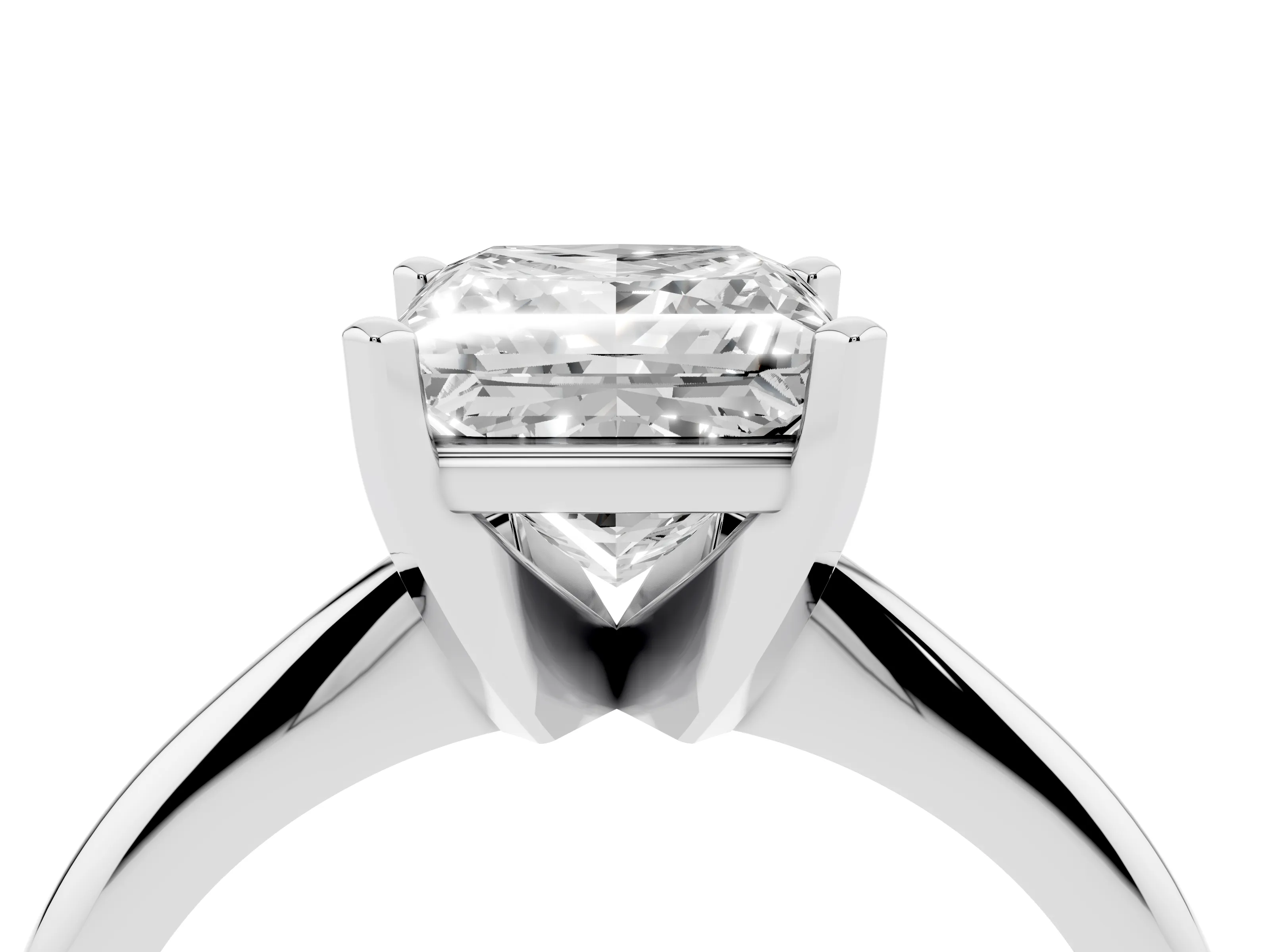 Princess Cut Diamond Solitaire Ring Set in White gold with Prong Setting on a Plain Round Band