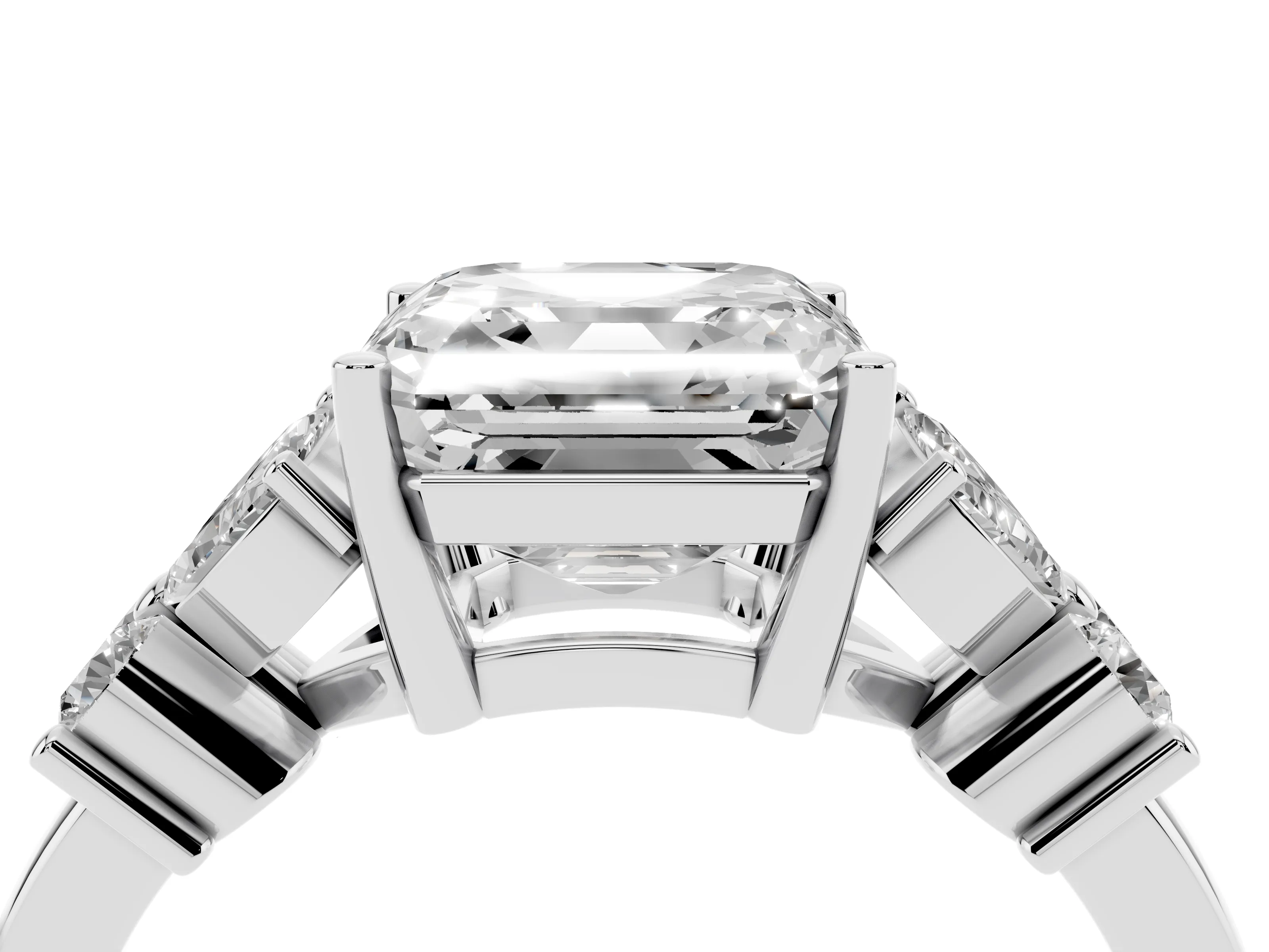Princess Cut Diamond Floral Cluster Ring Set in Silver with Marquise Petals and Prong Setting