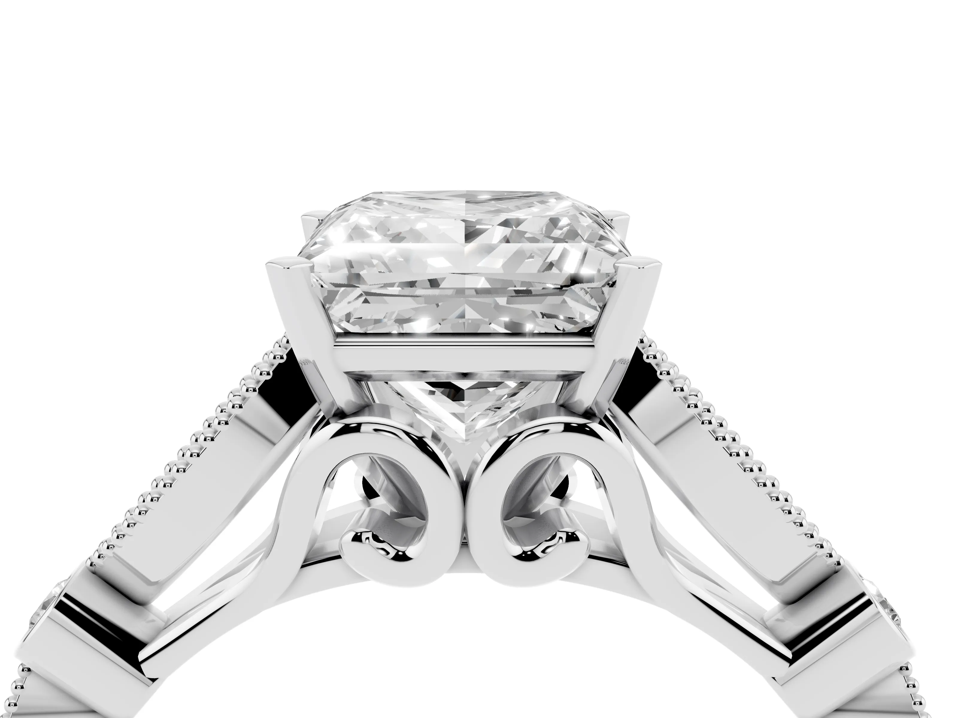 Princess Cut Diamond Solitaire Ring Set in Platinum with Milgrain Marquise and Bezel Accents