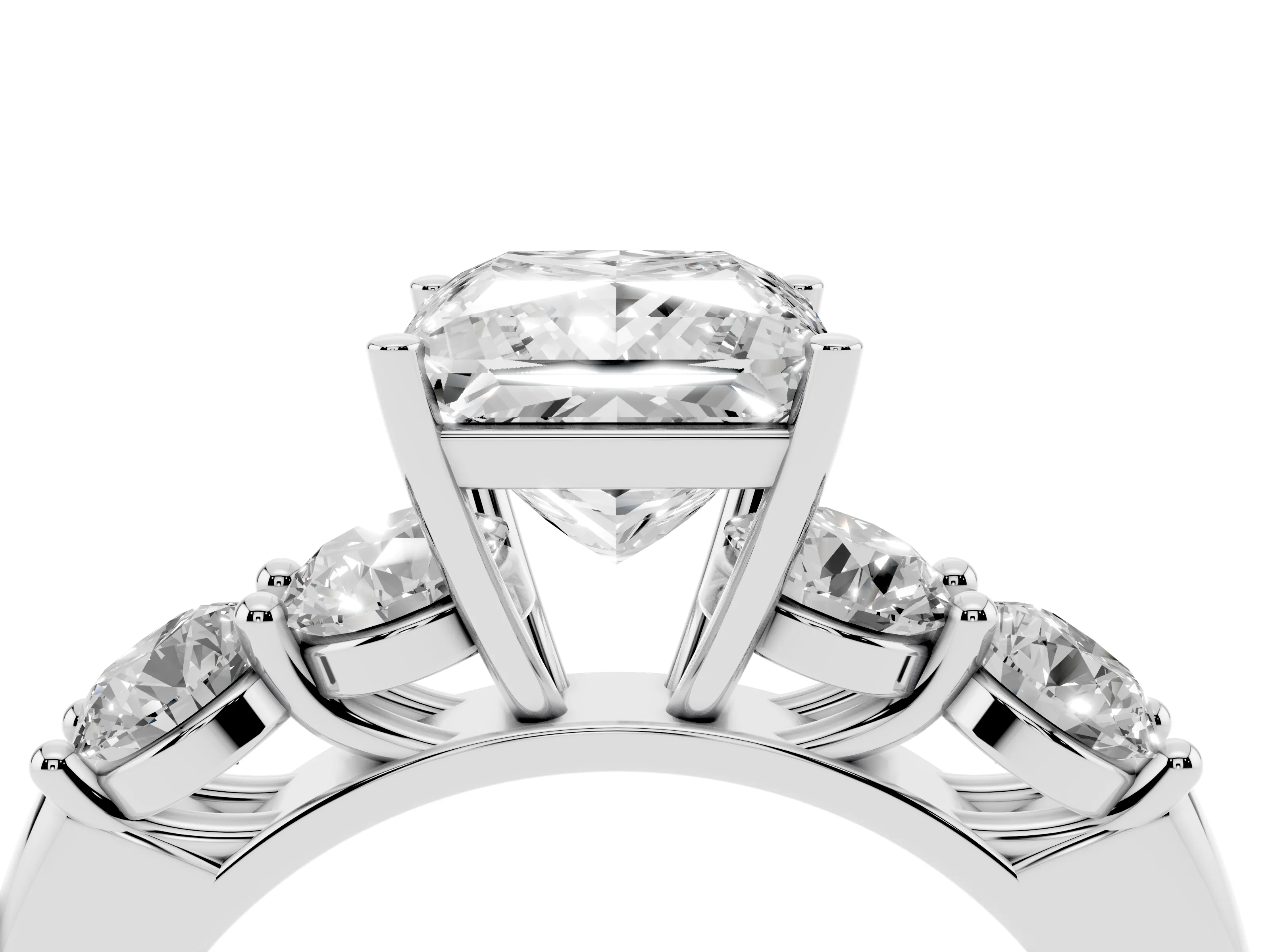 Princess Cut Diamond Five-Stone Prong Set Ring Set in White gold with Classic Band