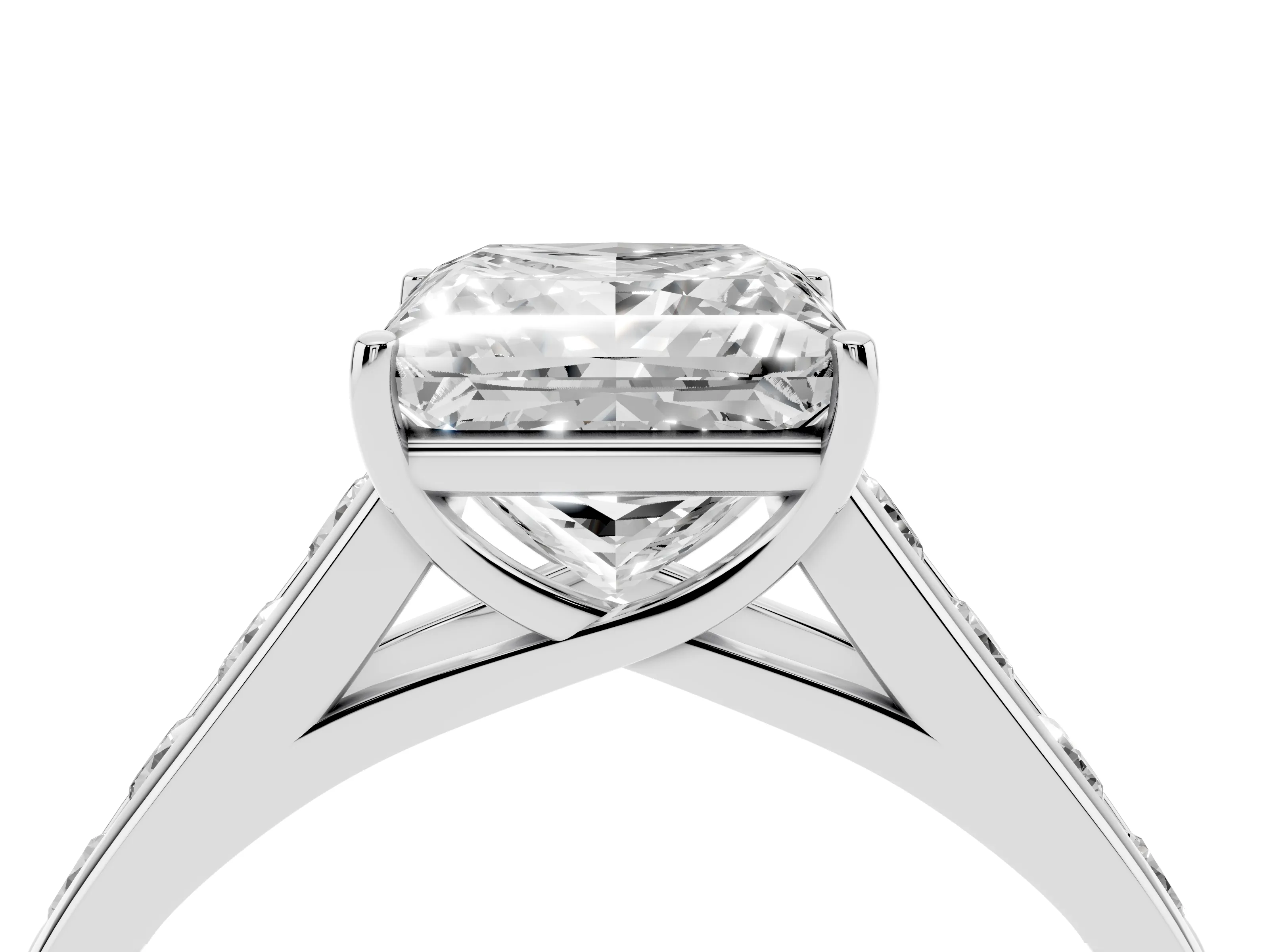 Princess Cut Diamond Solitaire Channel-Set Engagement Ring Set in Silver with Prong Setting