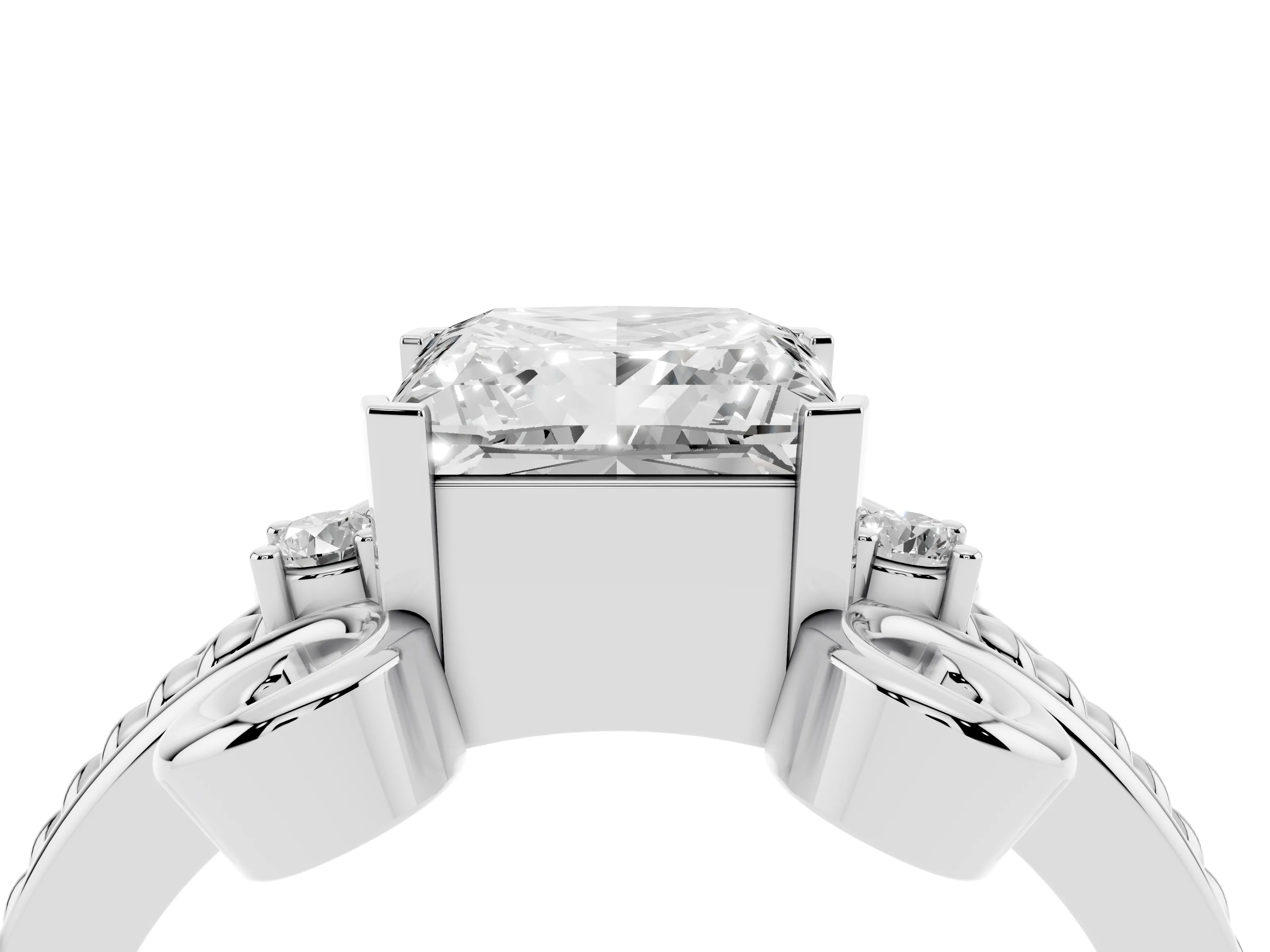 Princess Cut Diamond Twisted Band Solitaire Ring Set in Platinum with Scroll Prongs