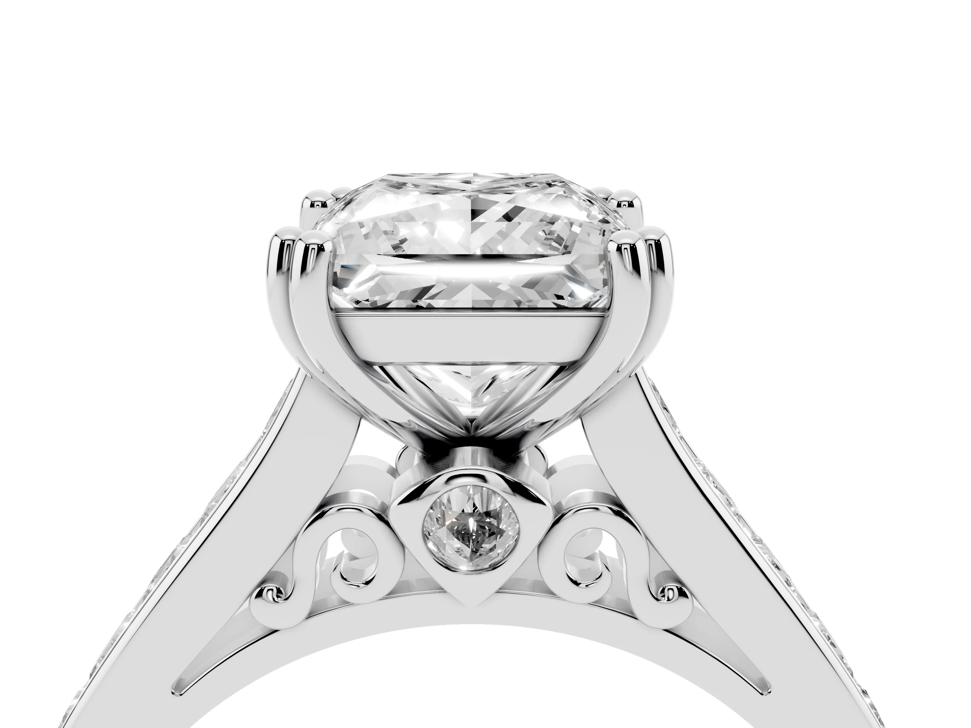 Princess Cut Diamond Channel Set Solitaire Engagement Ring Set in Silver with Prong Setting
