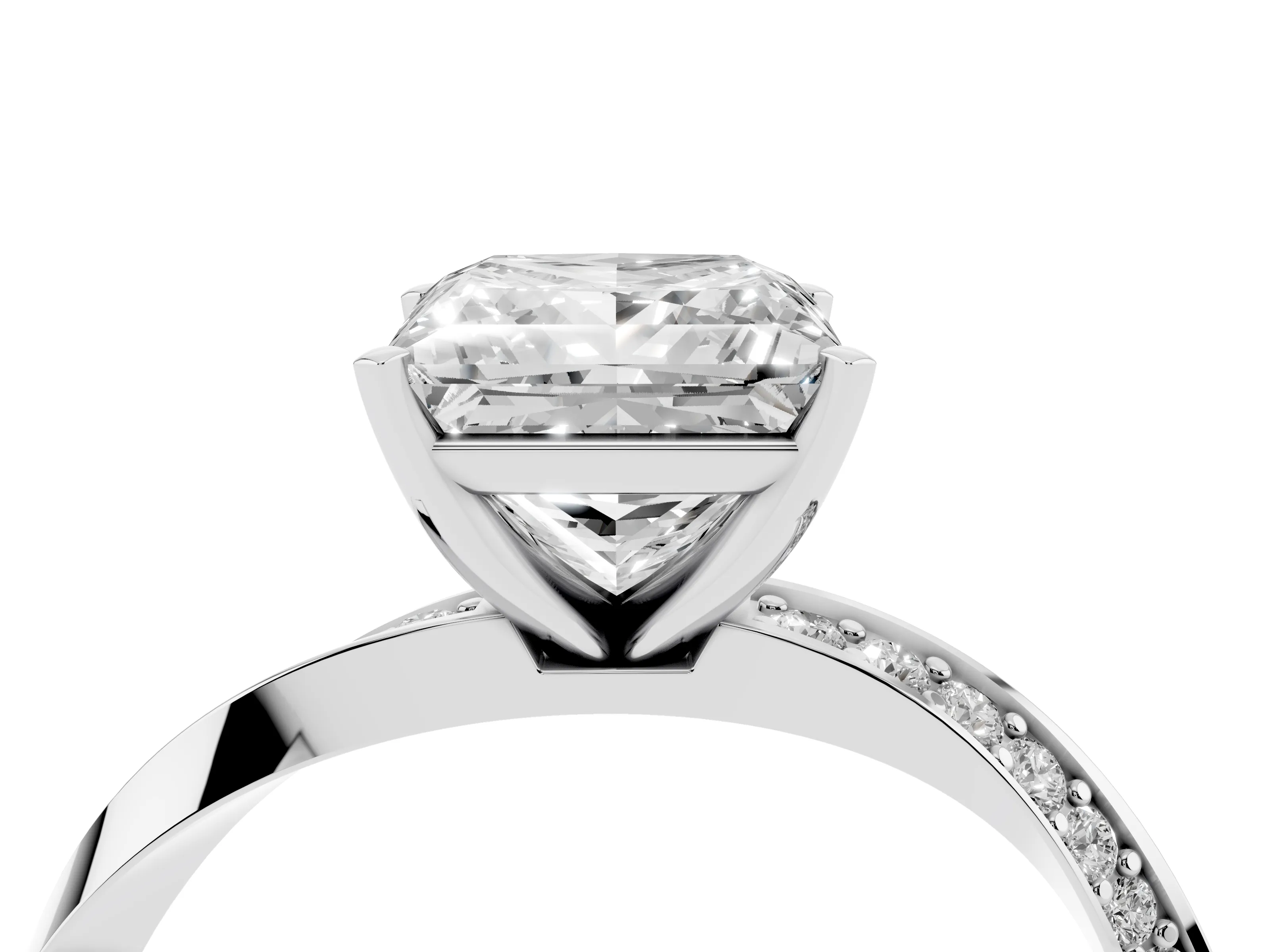 Princess Cut Diamond Engagement Ring Set in Silver with Side Stone Accents and Prong Setting