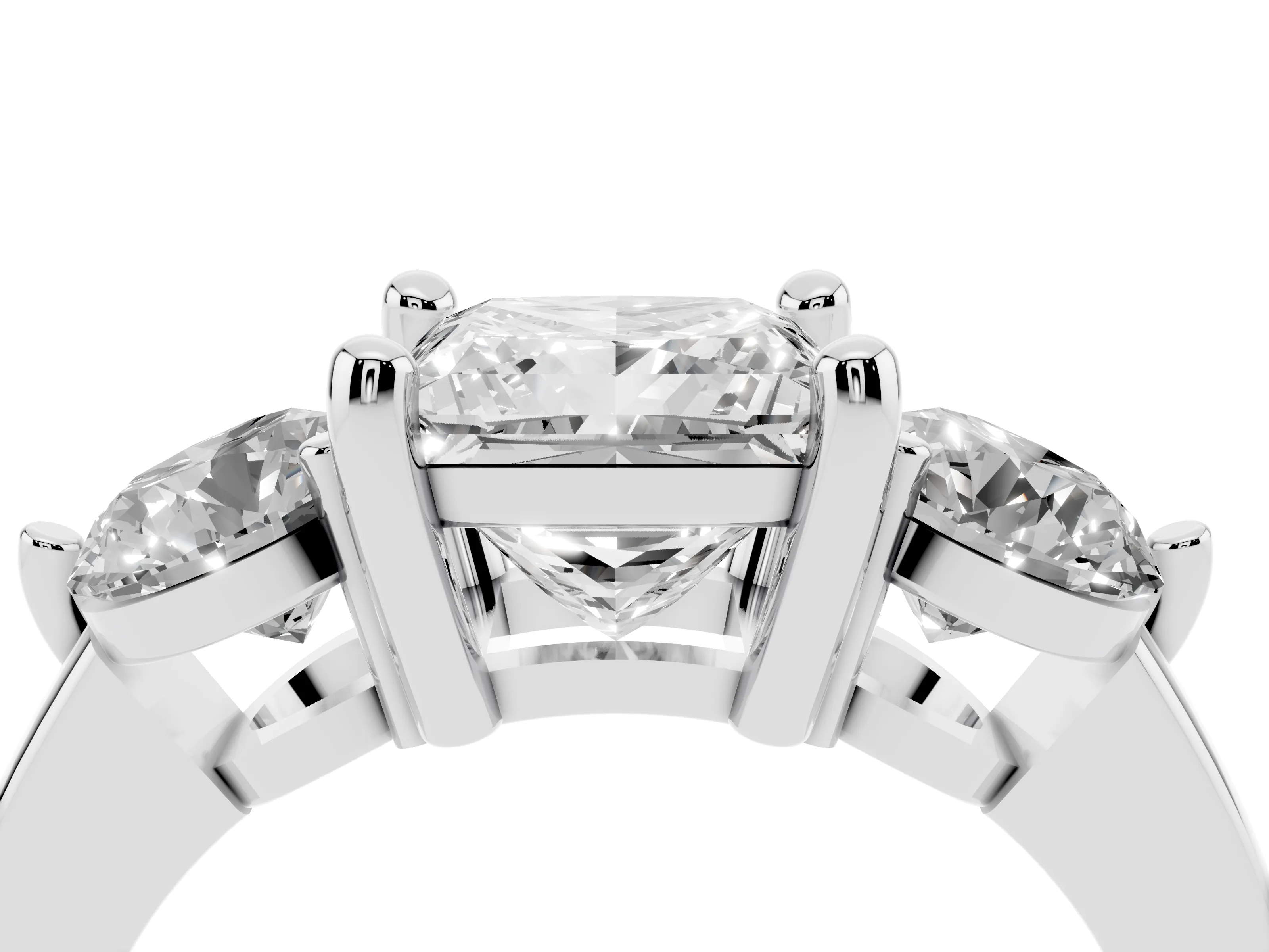Princess Cut Diamond Three-Stone Ring Set in Silver with Prong Setting and Classic Band