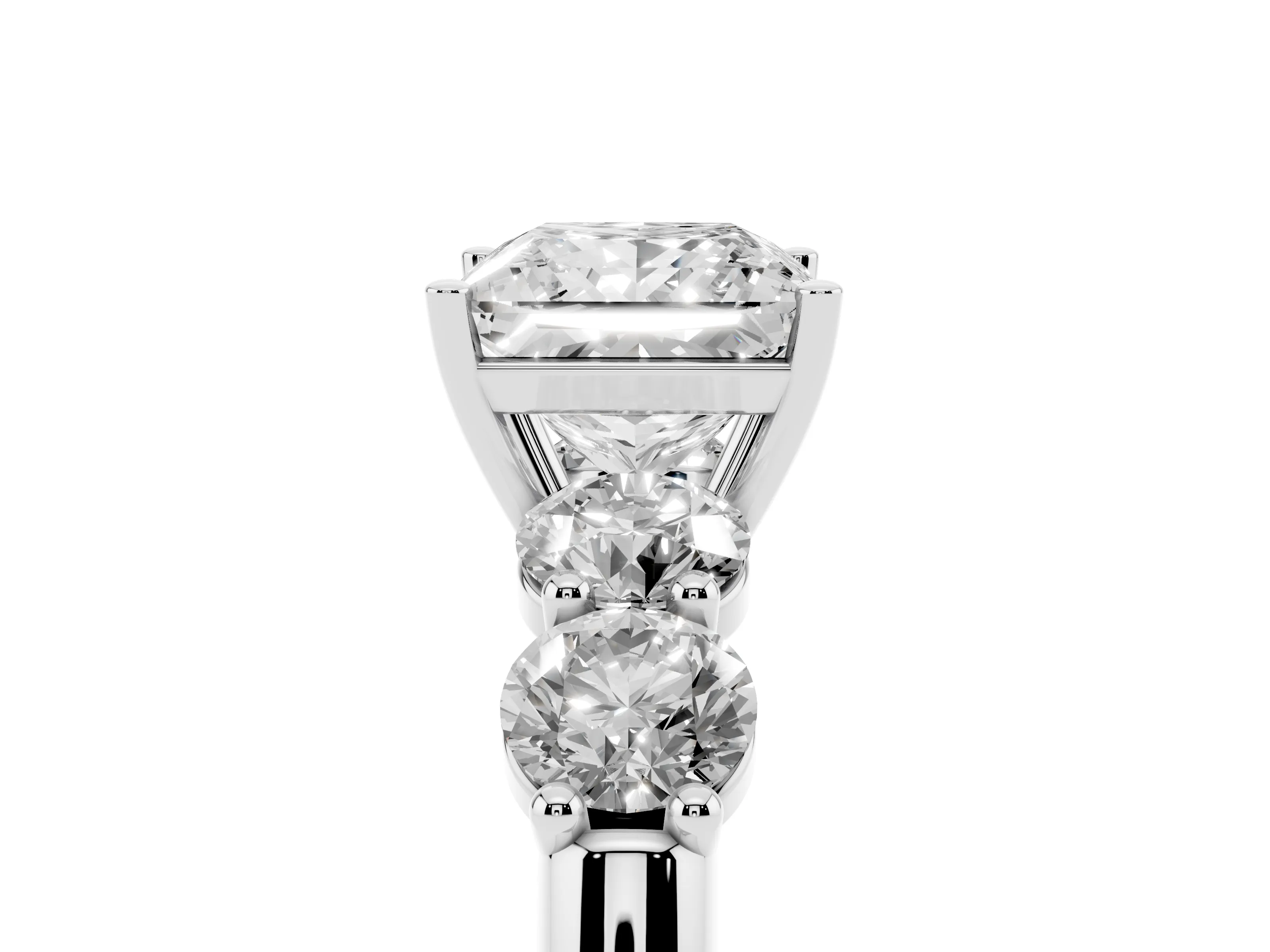 Princess Cut Diamond Five-Stone Prong Set Ring Set in White gold with Classic Band