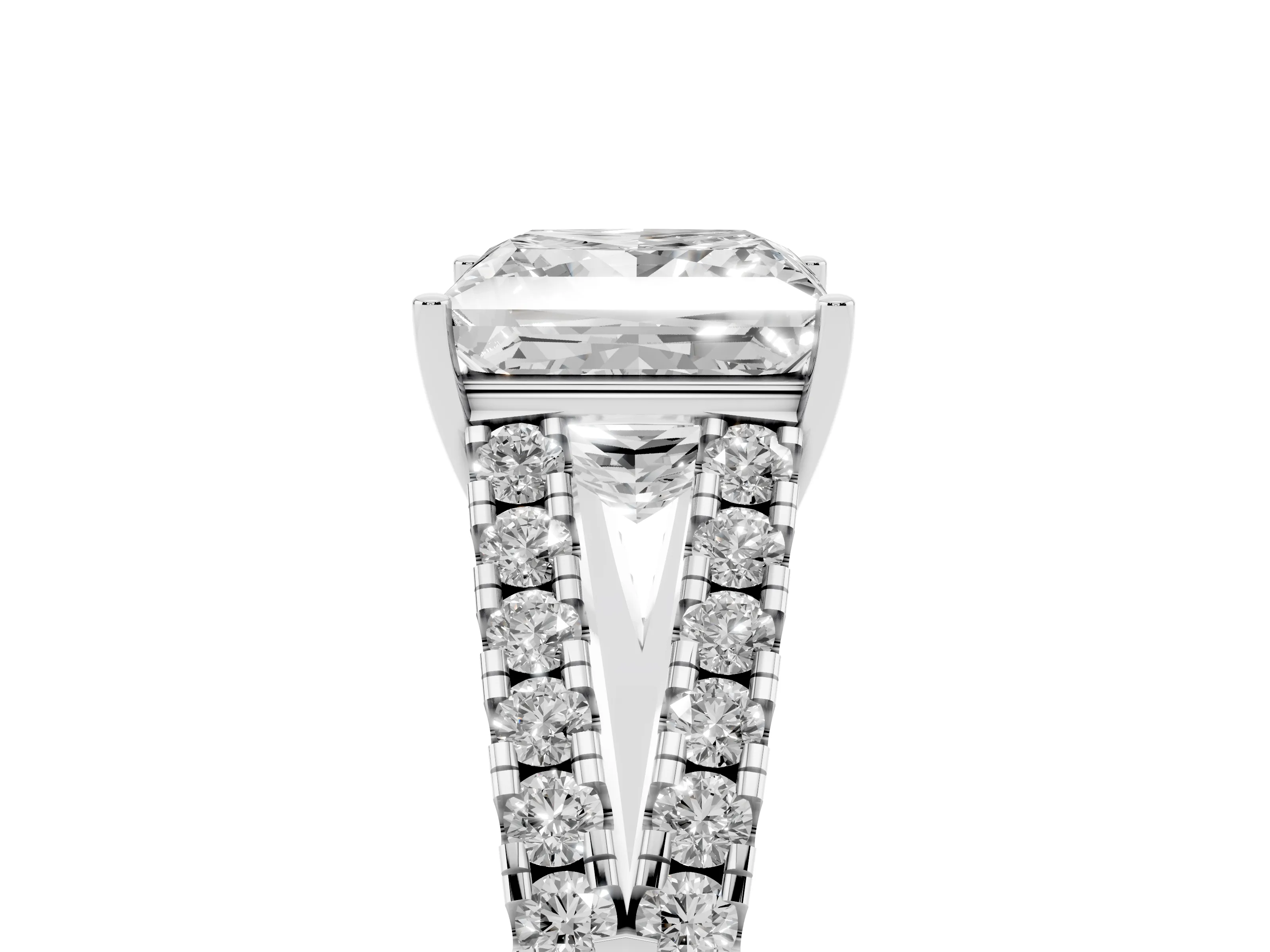 Princess Cut Diamond Split Shank Pavé Engagement Ring Set in Platinum with Prong-Held Center Stone