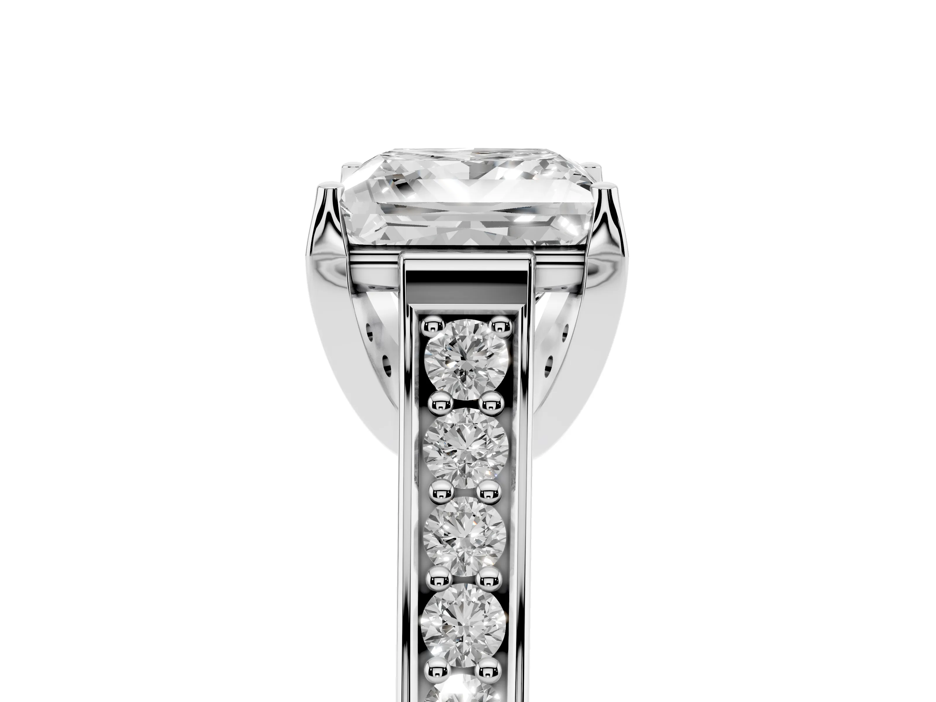 Princess Cut Diamond Solitaire Pavé Engagement Ring Set in Platinum with Prong Setting