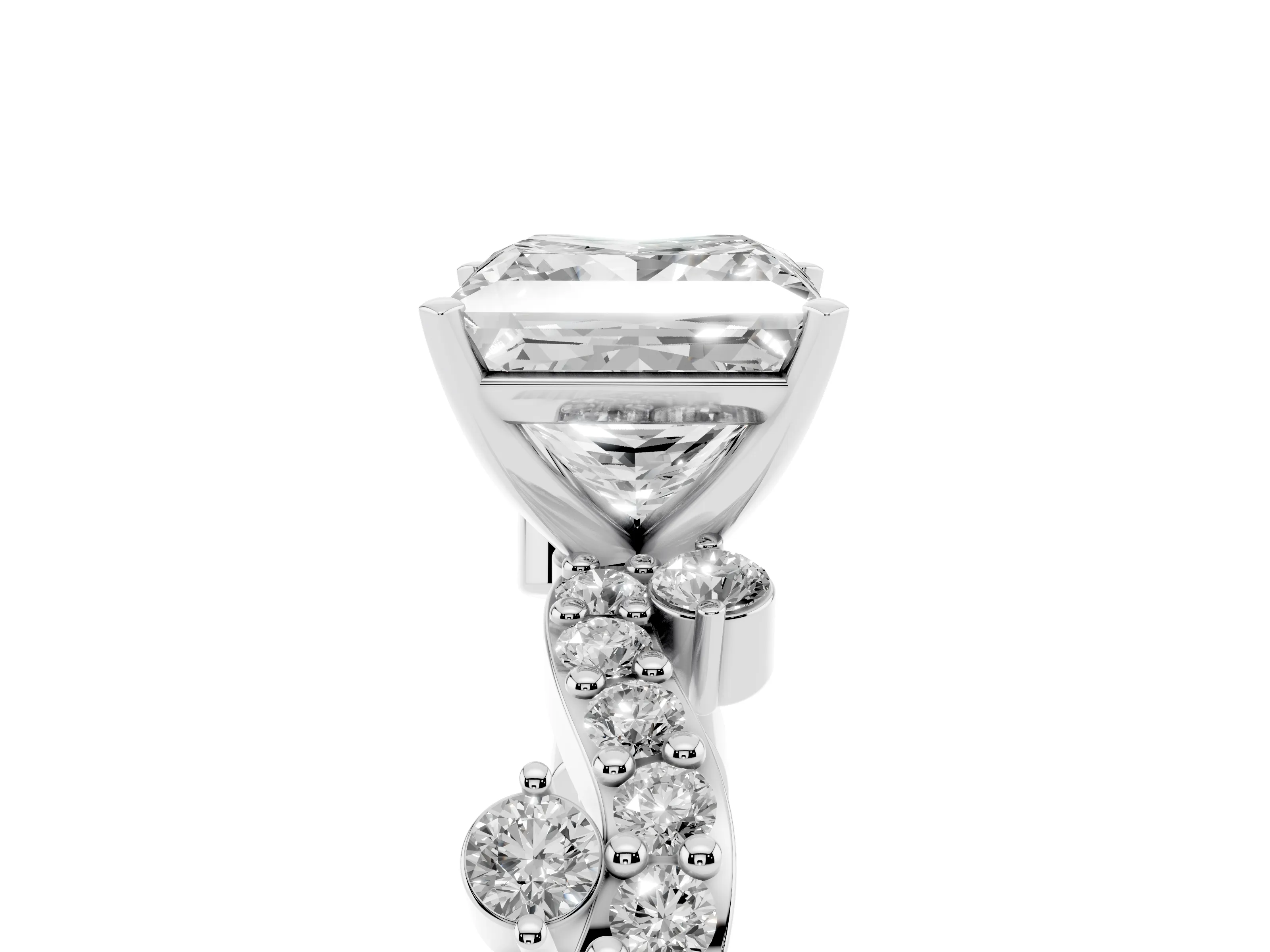 Princess Cut Diamond Solitaire Twisted Band Set in Silver with Pavé Setting