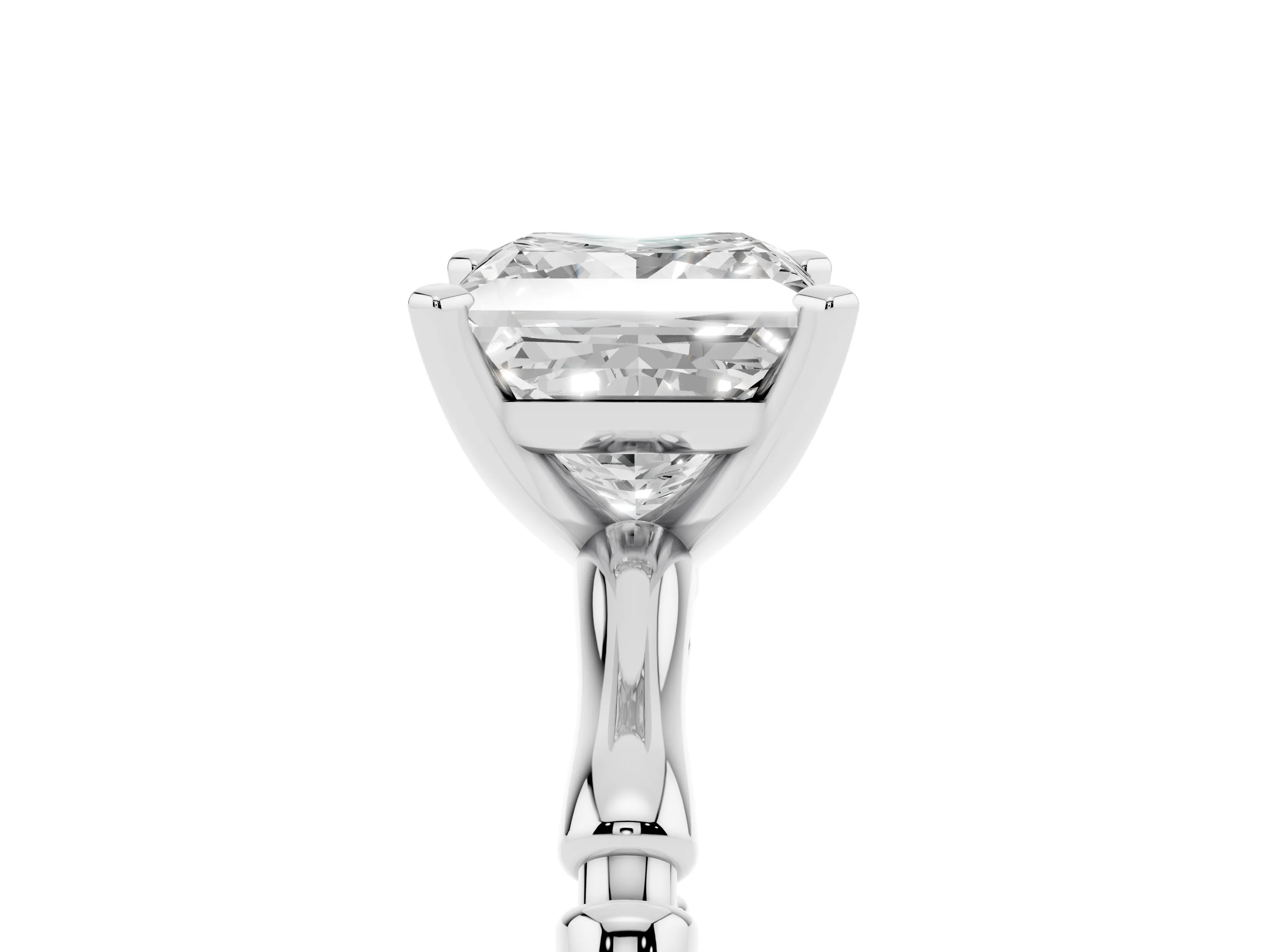 Princess Cut Diamond Solitaire Ring Set in Platinum with Bamboo Band and Prong Setting