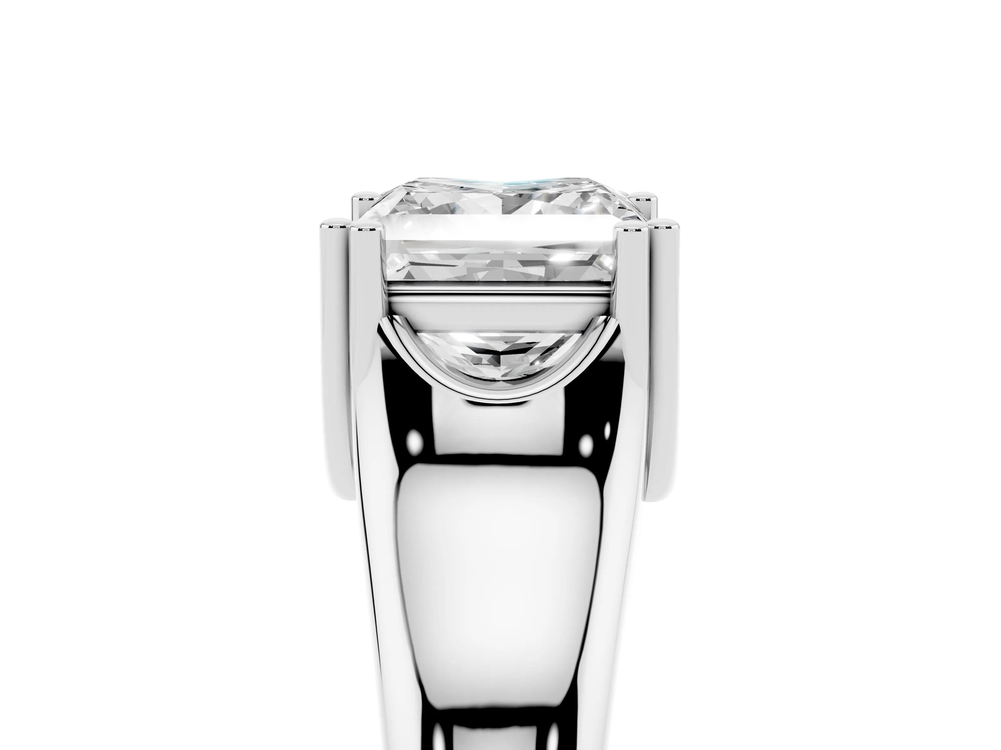 Princess Cut Diamond Solitaire Ring Set in Platinum with Wide Band and Prong Setting