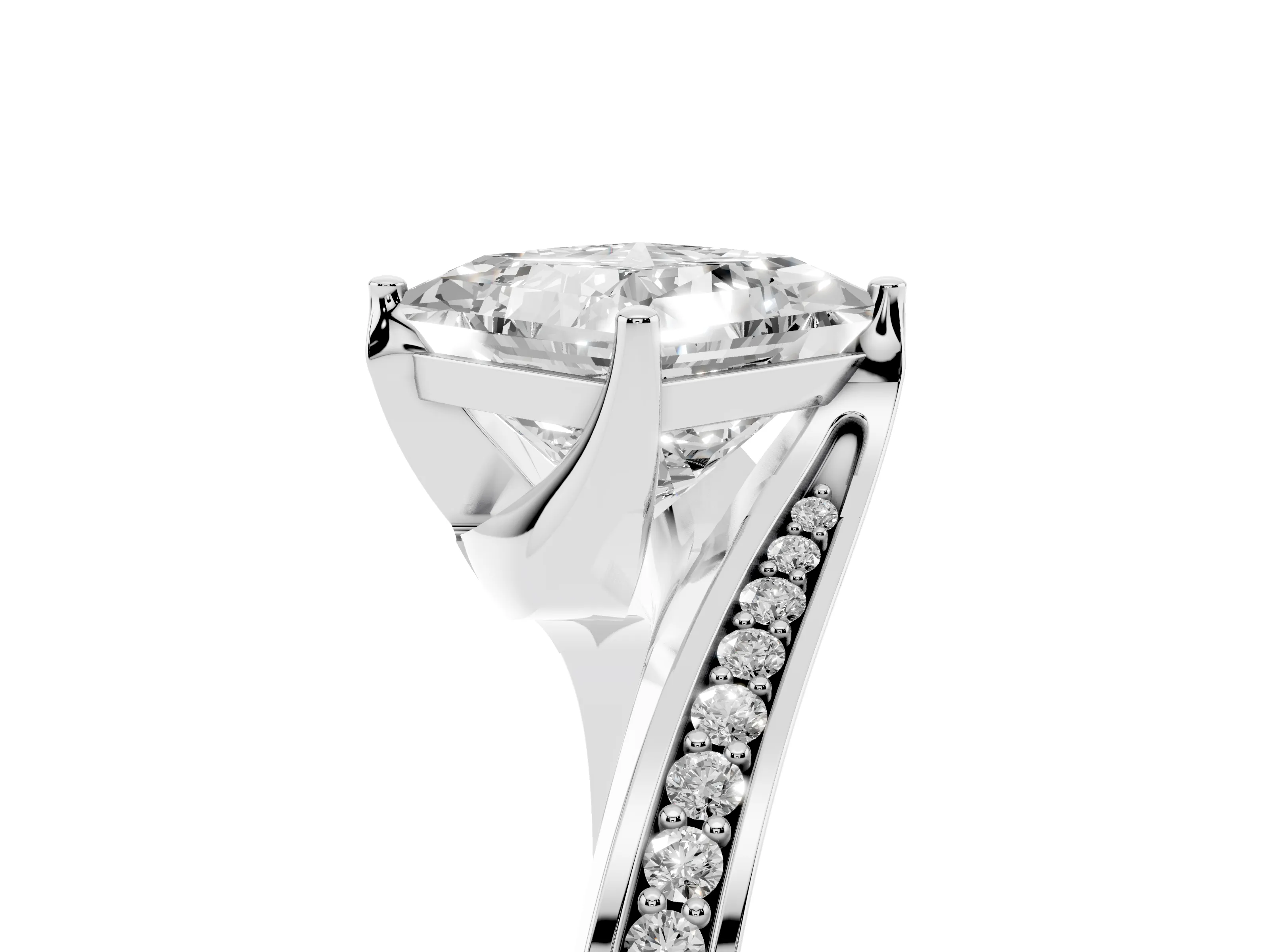 Princess Cut Diamond Solitaire Ring Set in Platinum with Intertwined Pavé Twist Band