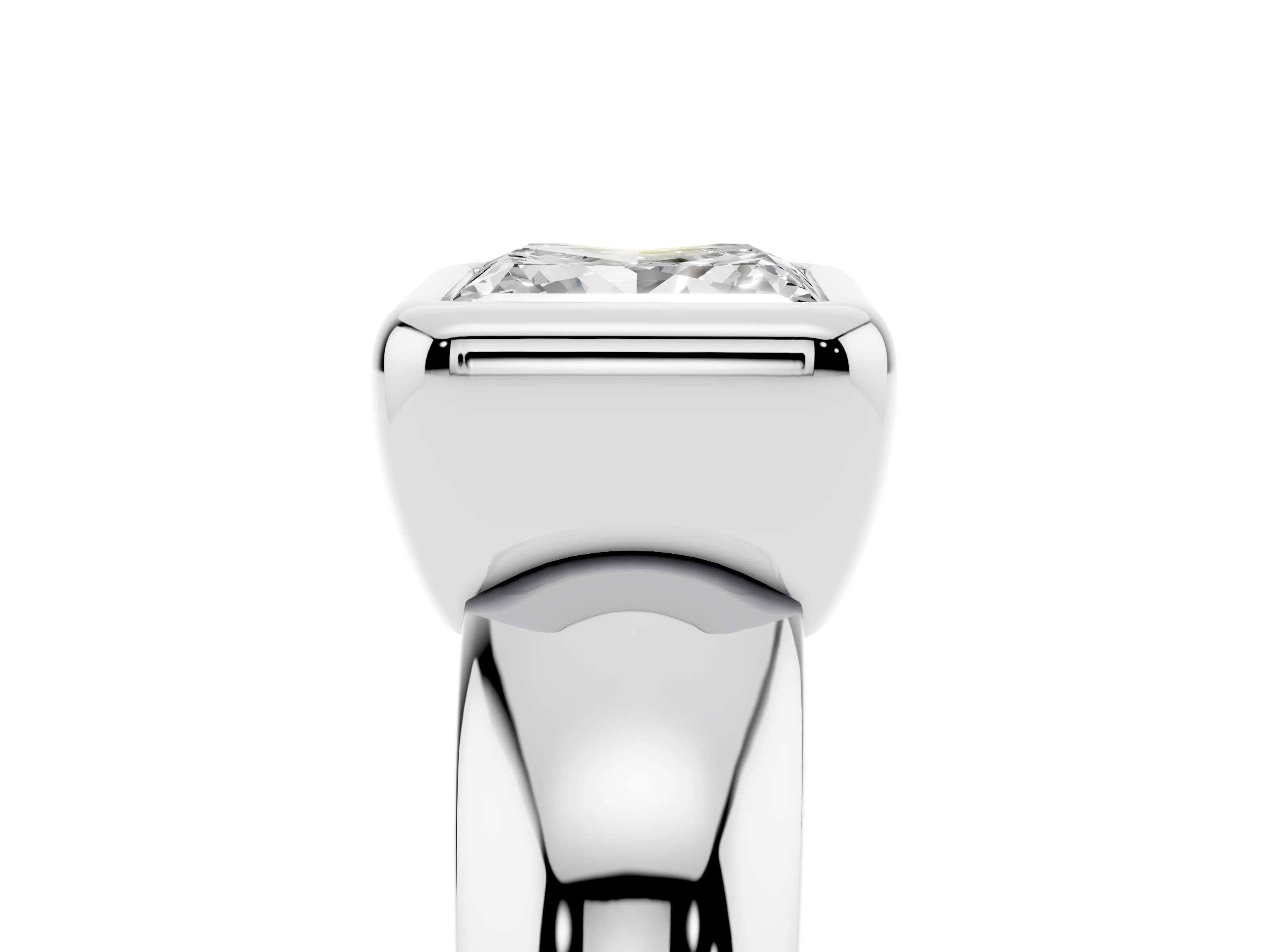 Bezel Set Princess Cut Diamond Solitaire Ring Set in White gold with Wide Band