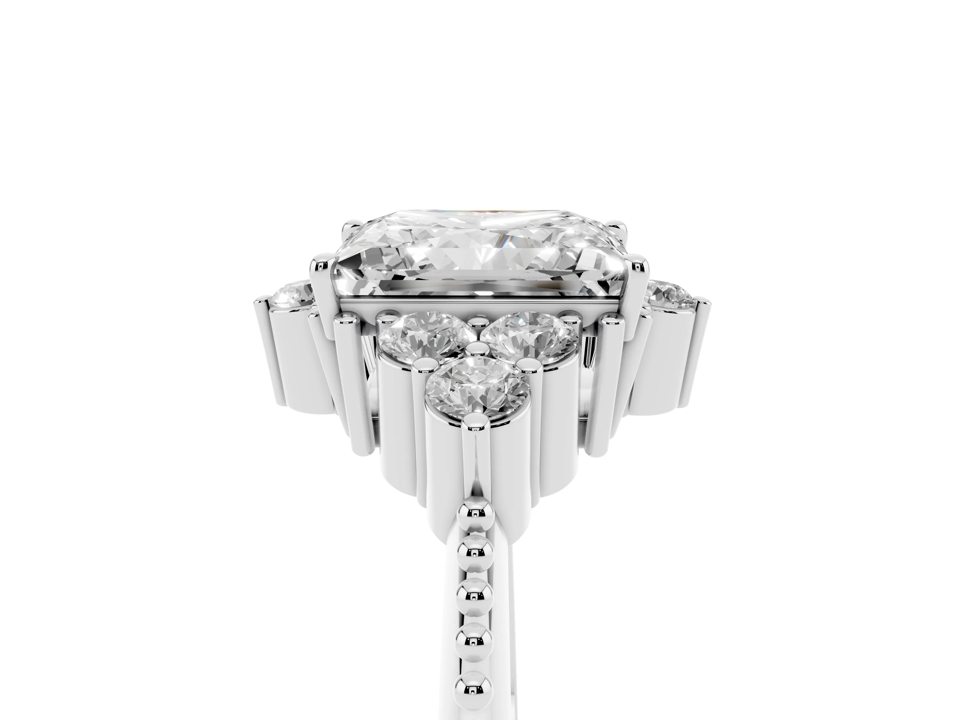Princess Cut Diamond Cluster Ring Set in Platinum with Beaded Band