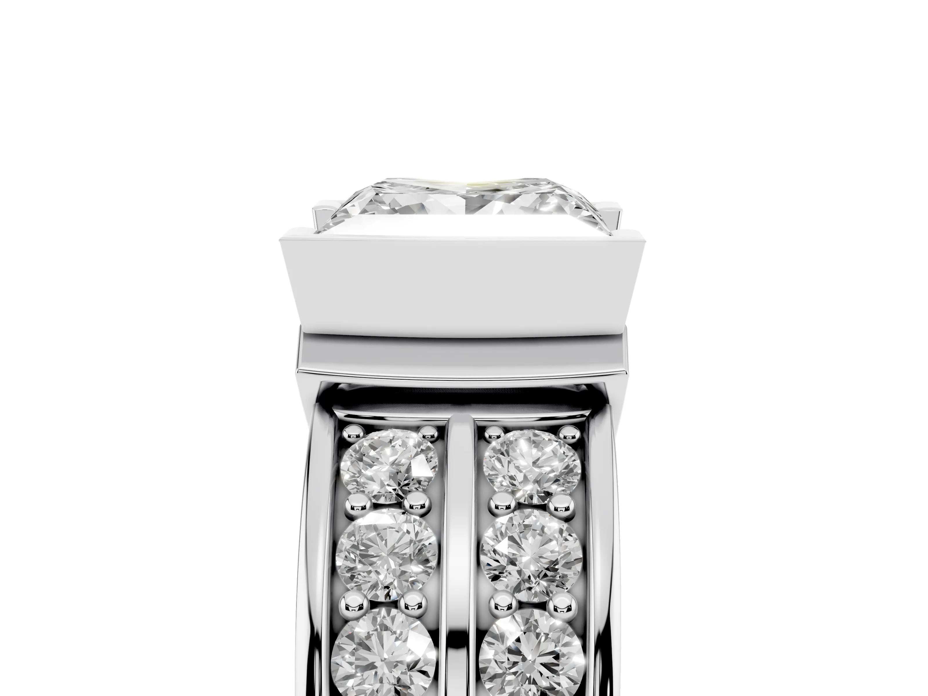 Princess Cut Diamond Wide Channel Set Band Ring Set in White gold with Bezel Setting