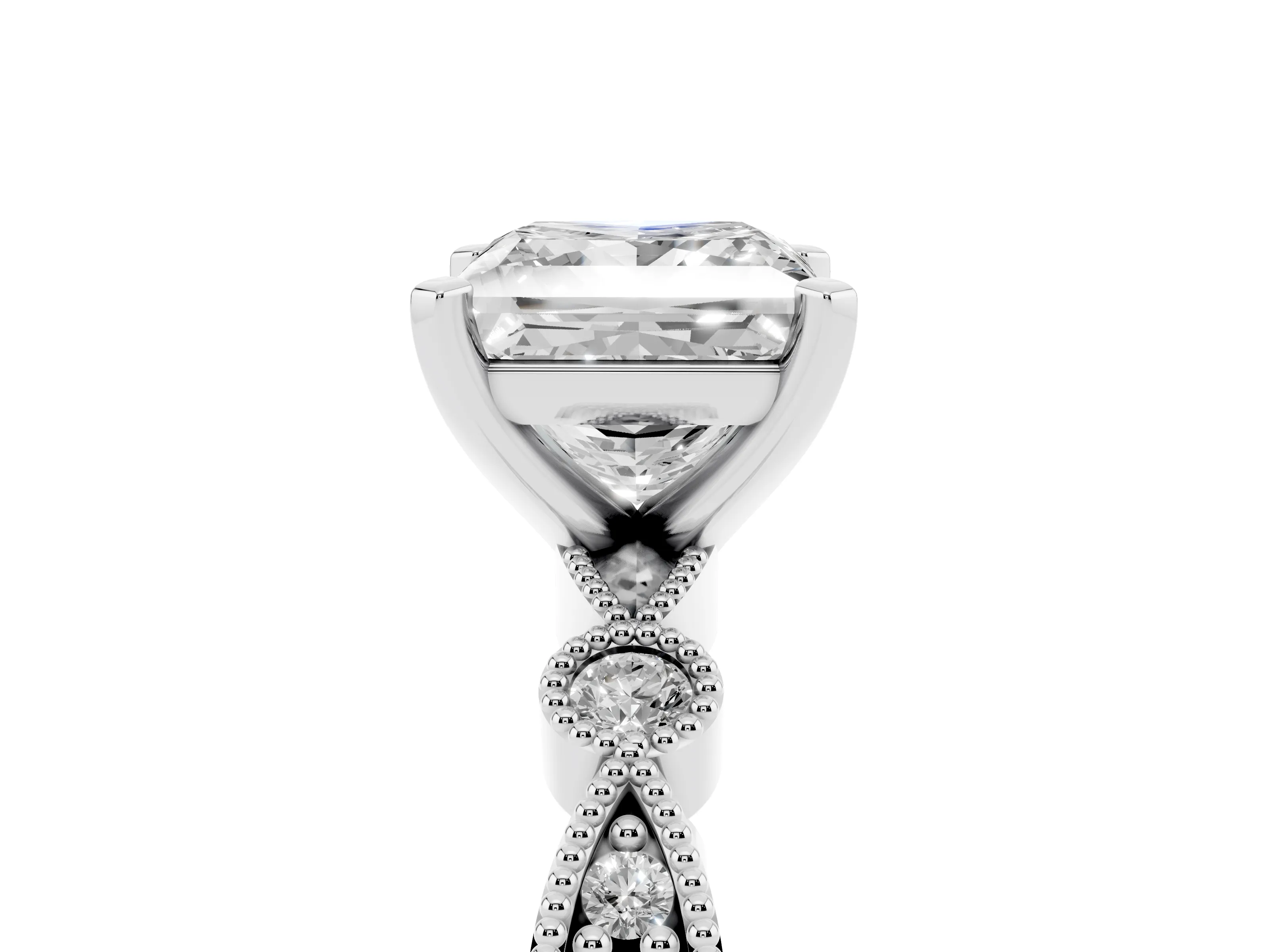 Princess Cut Diamond Solitaire Engagement Ring Set in White gold with Milgrain Bezel Accent Band