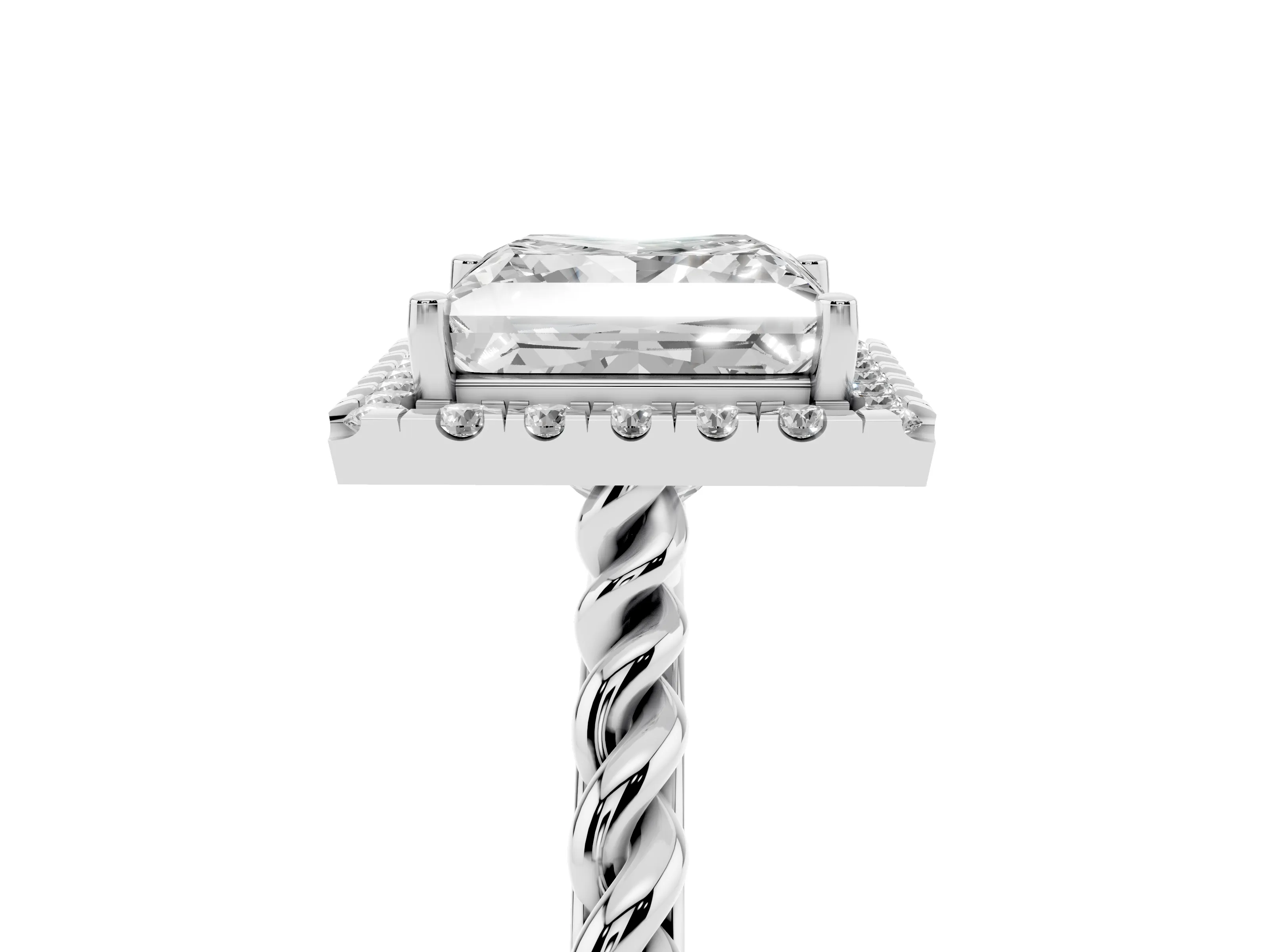 Princess Cut Diamond Halo Ring Set in Silver with Plain Twisted Band
