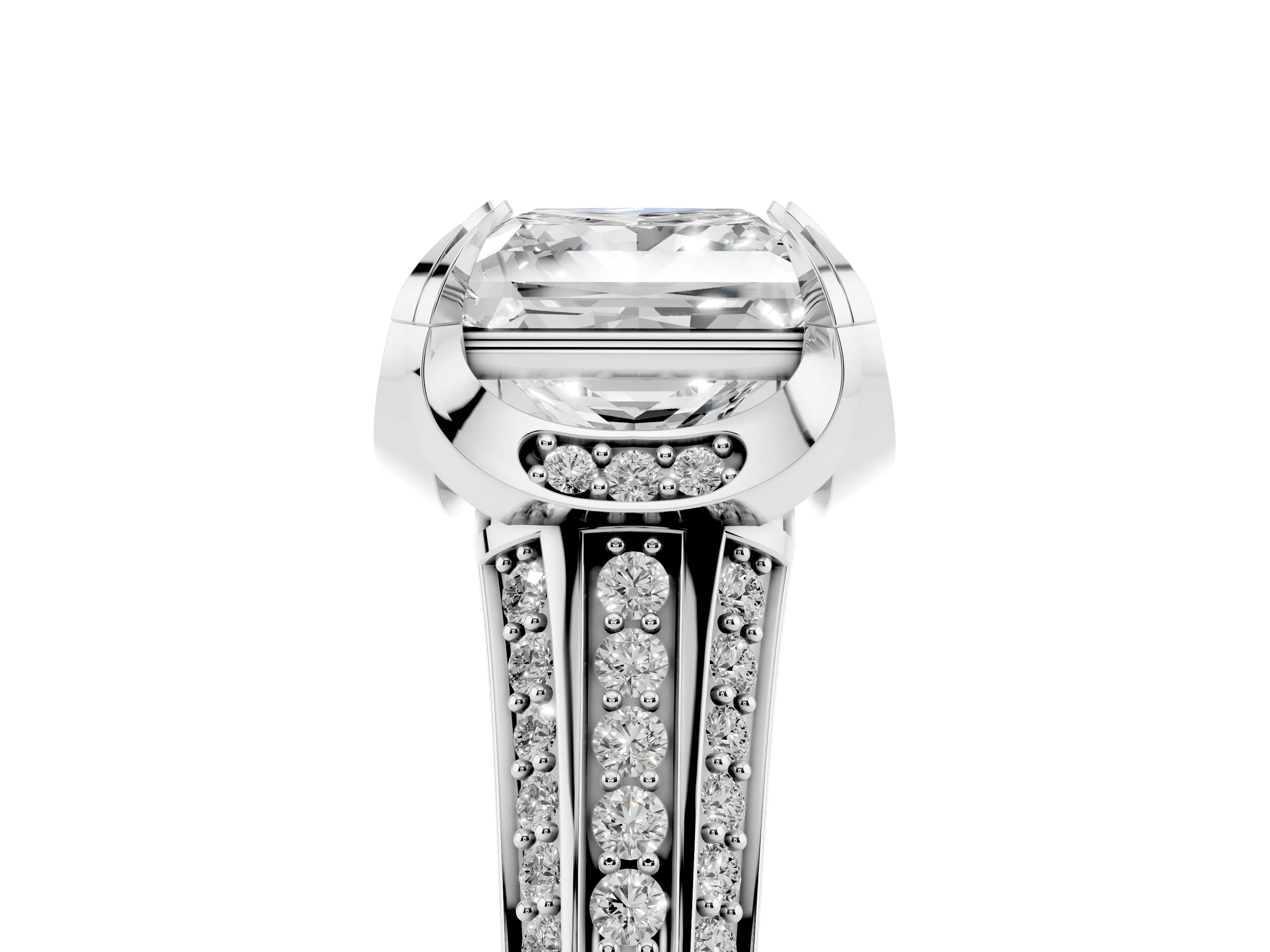 Princess Cut Diamond Pavé Split Shank Solitaire Ring Set in Platinum with Prong Setting