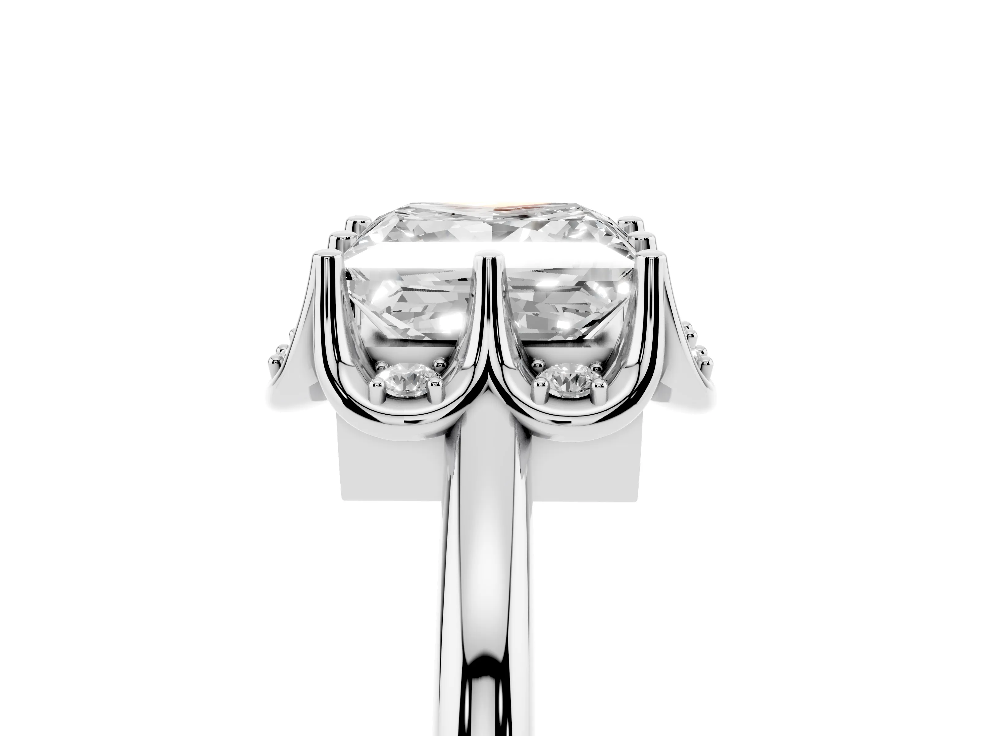 Princess Cut Diamond Round Cluster Halo Ring Set in Silver with Solitaire Band and Prong Setting