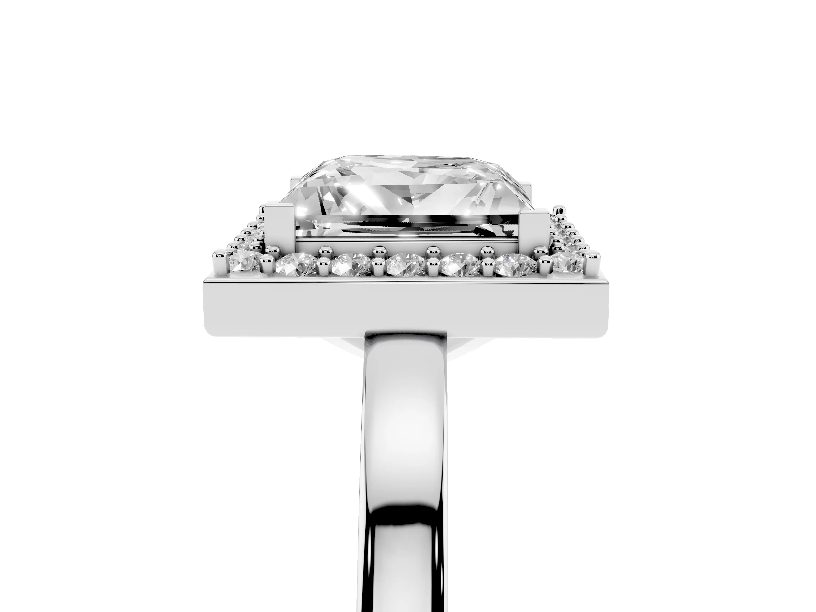 Princess Cut Diamond Halo Ring Set in White gold with Solitaire Band and Prong Setting