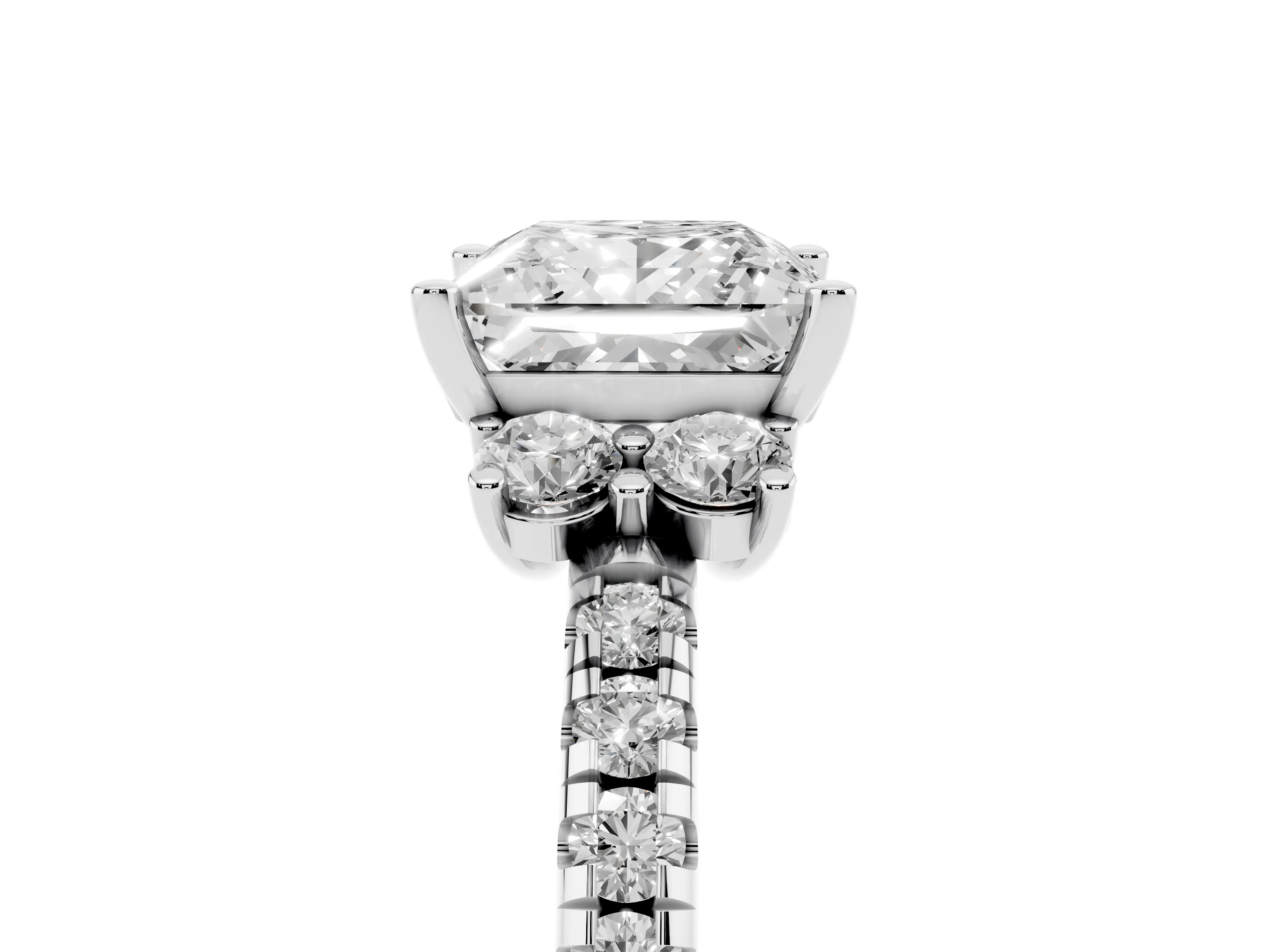 Princess Cut Diamond Three-Stone Pavé Ring Set in Silver with Prong Setting
