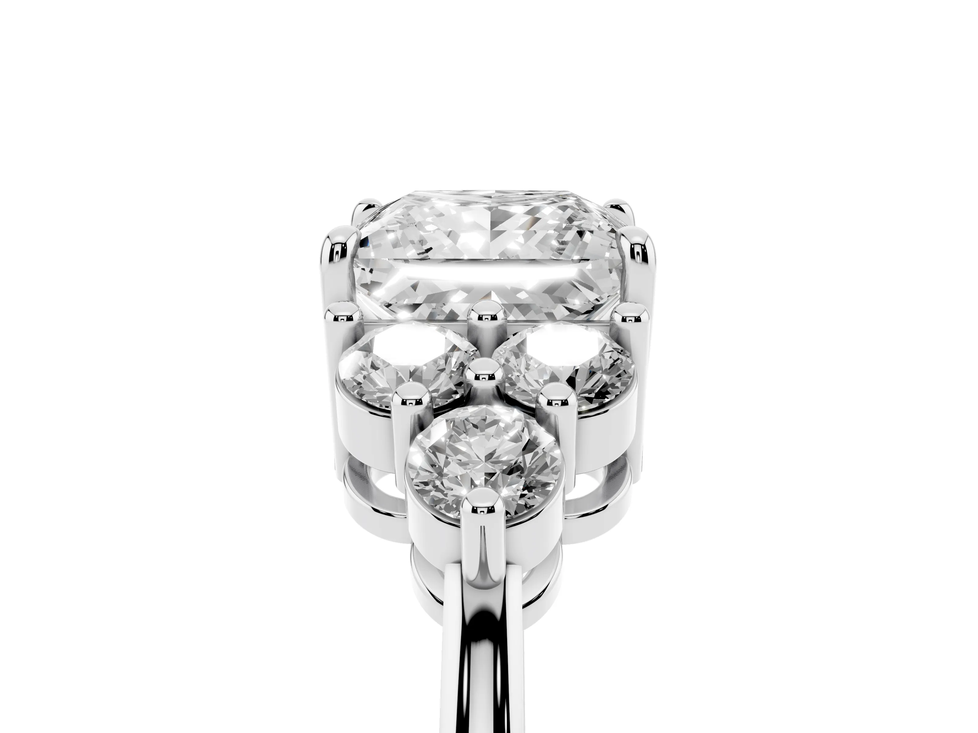 Princess Cut Diamond Solitaire Ring Set in White gold with Cluster Accents on Each Side