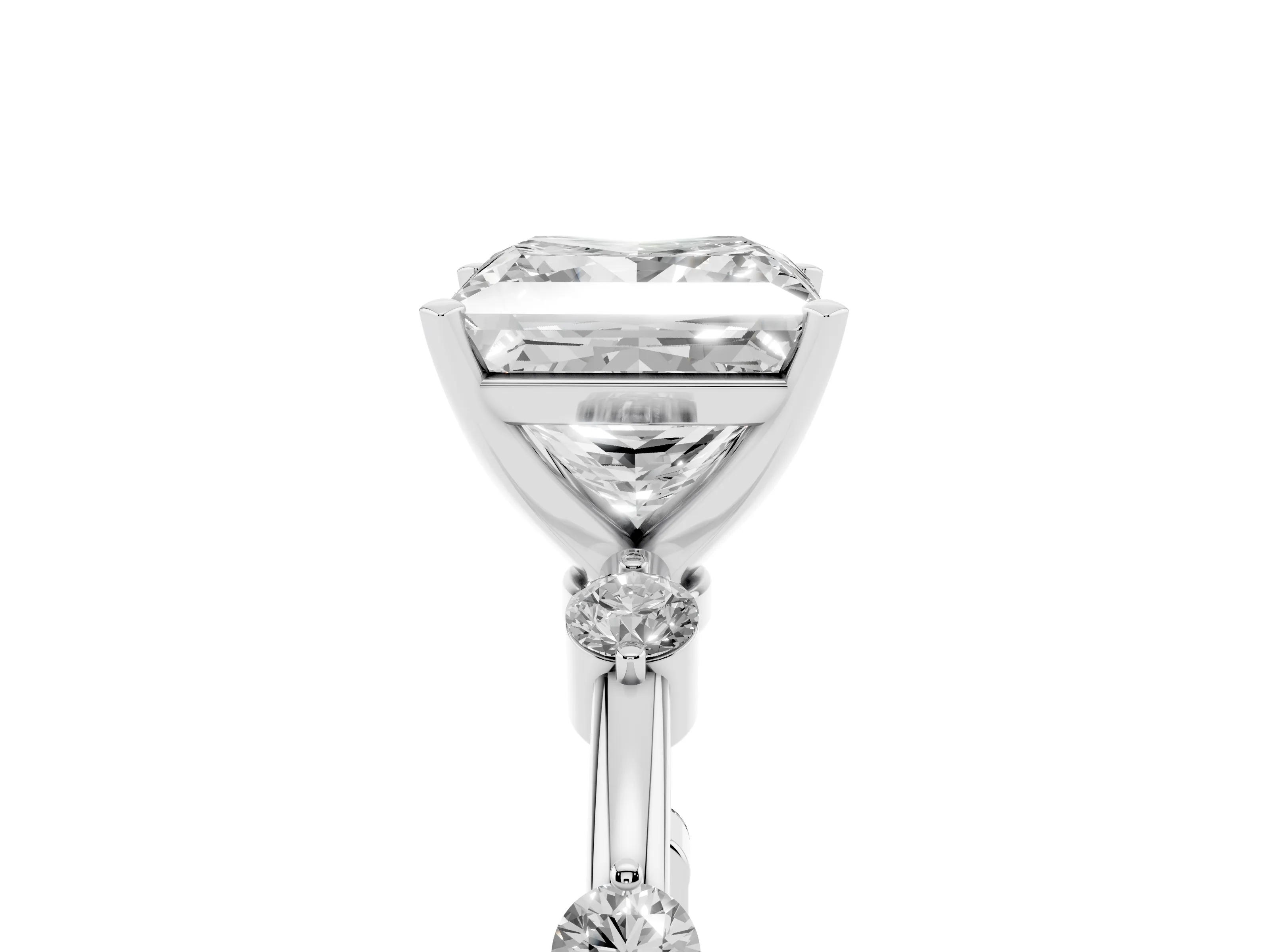 Princess Cut Diamond Solitaire Ring Set in Silver with Bezel Set Side Stones and Prong Setting