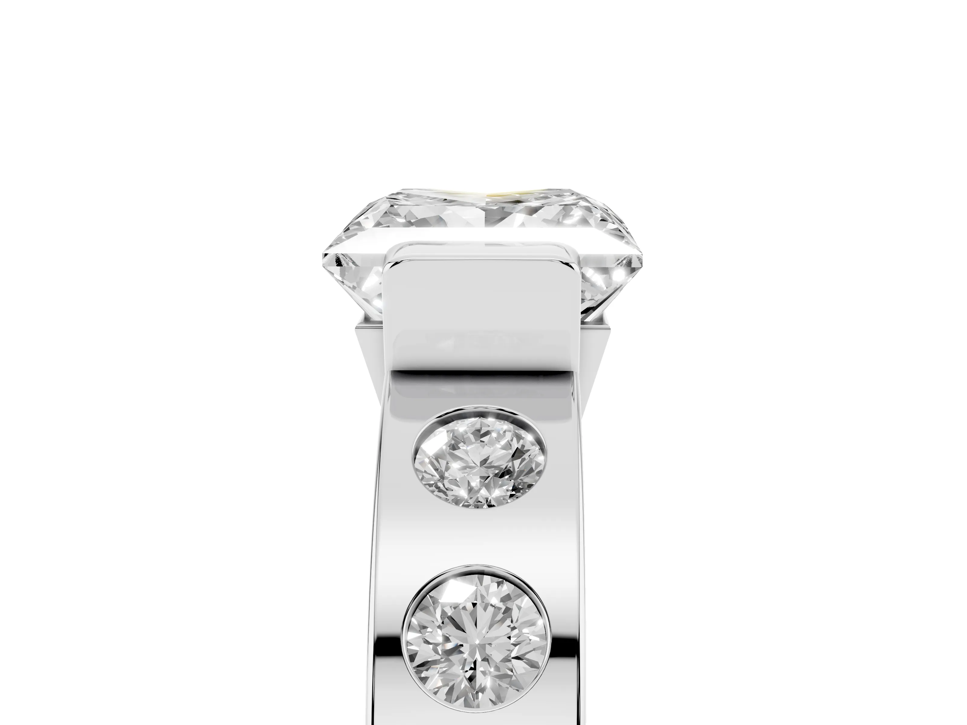 Princess Cut Diamond Channel-Set Band Ring Set in Silver with Bezel Prong Setting