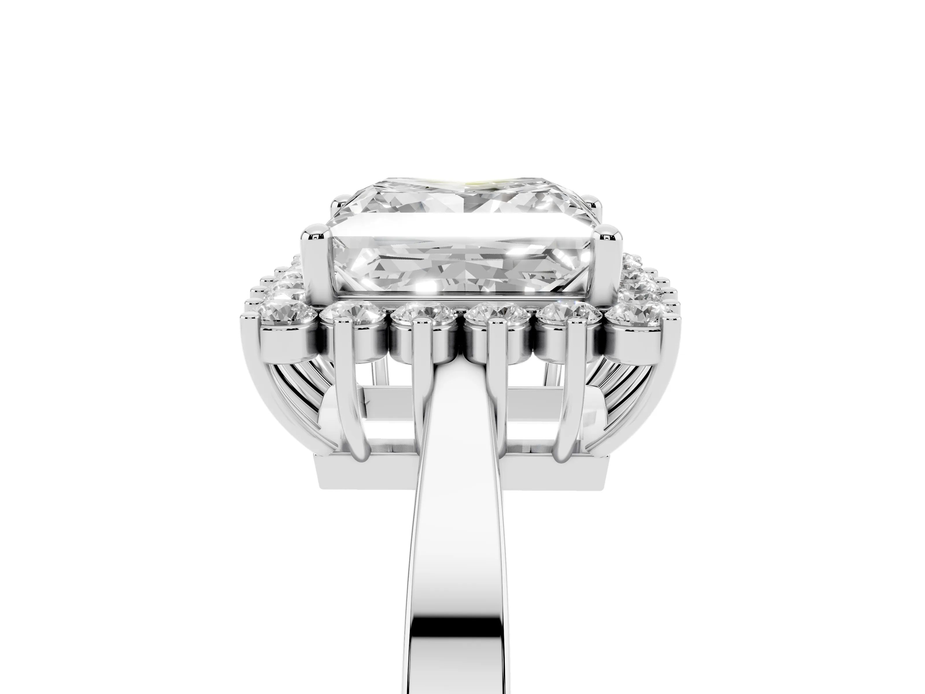 Princess Cut Diamond Halo Ring Set in Platinum with Round Halo and Smooth Solitaire Band