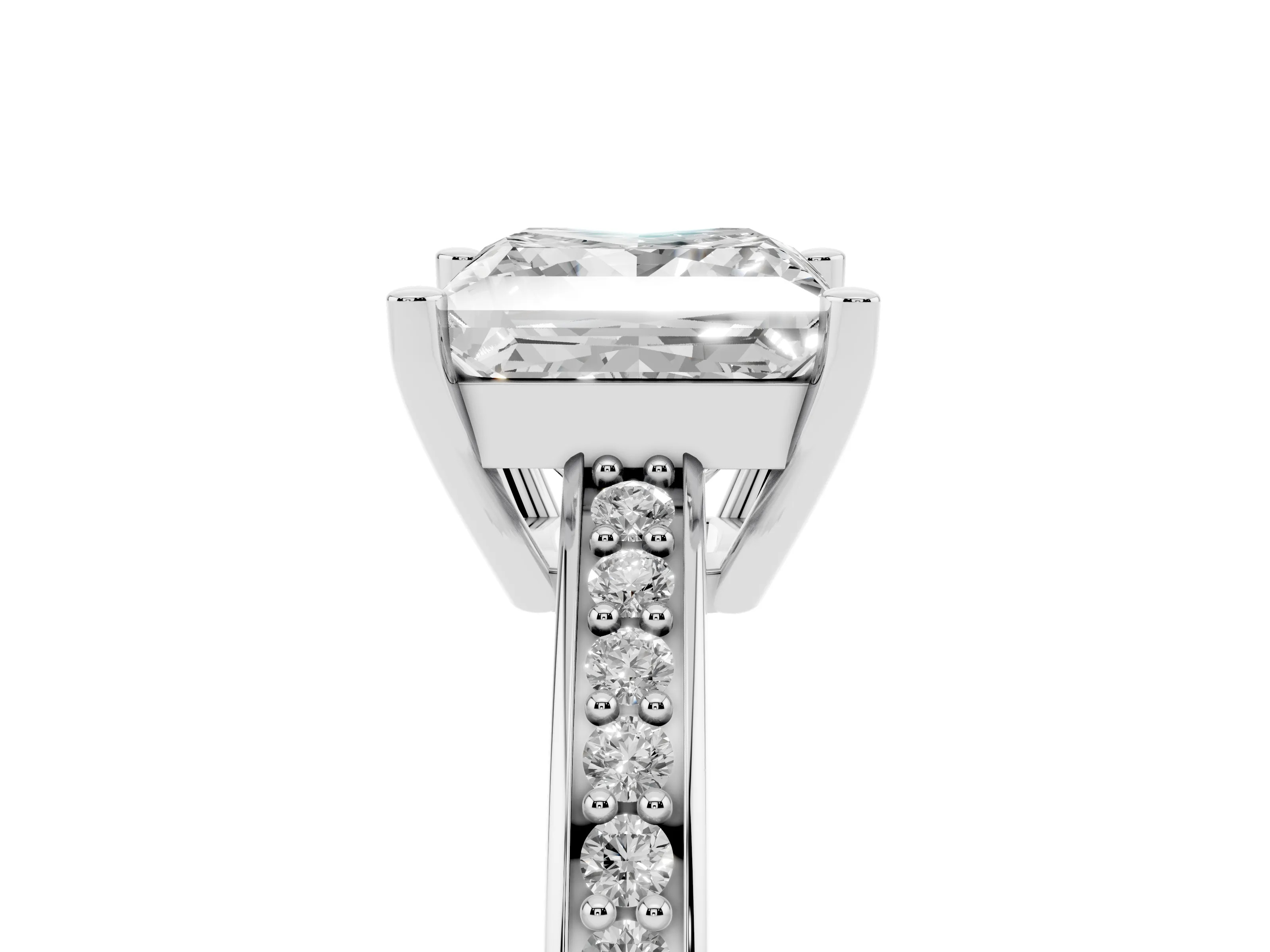 Princess Cut Diamond Pavé Band Prong Set Solitaire Ring Set in Silver