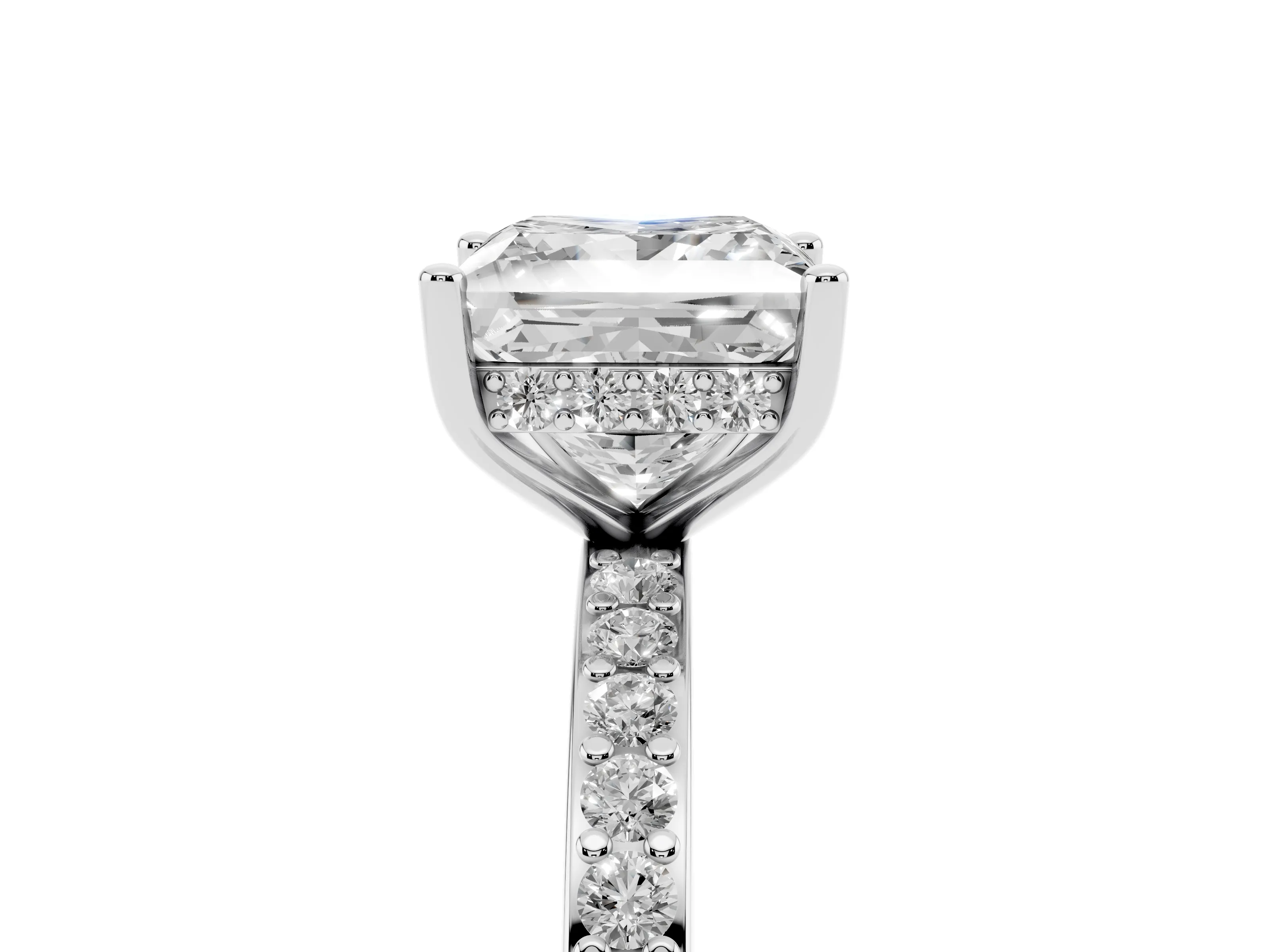 Princess Cut Diamond Pavé Band Ring Set in White gold with Prong-Set Center Stone