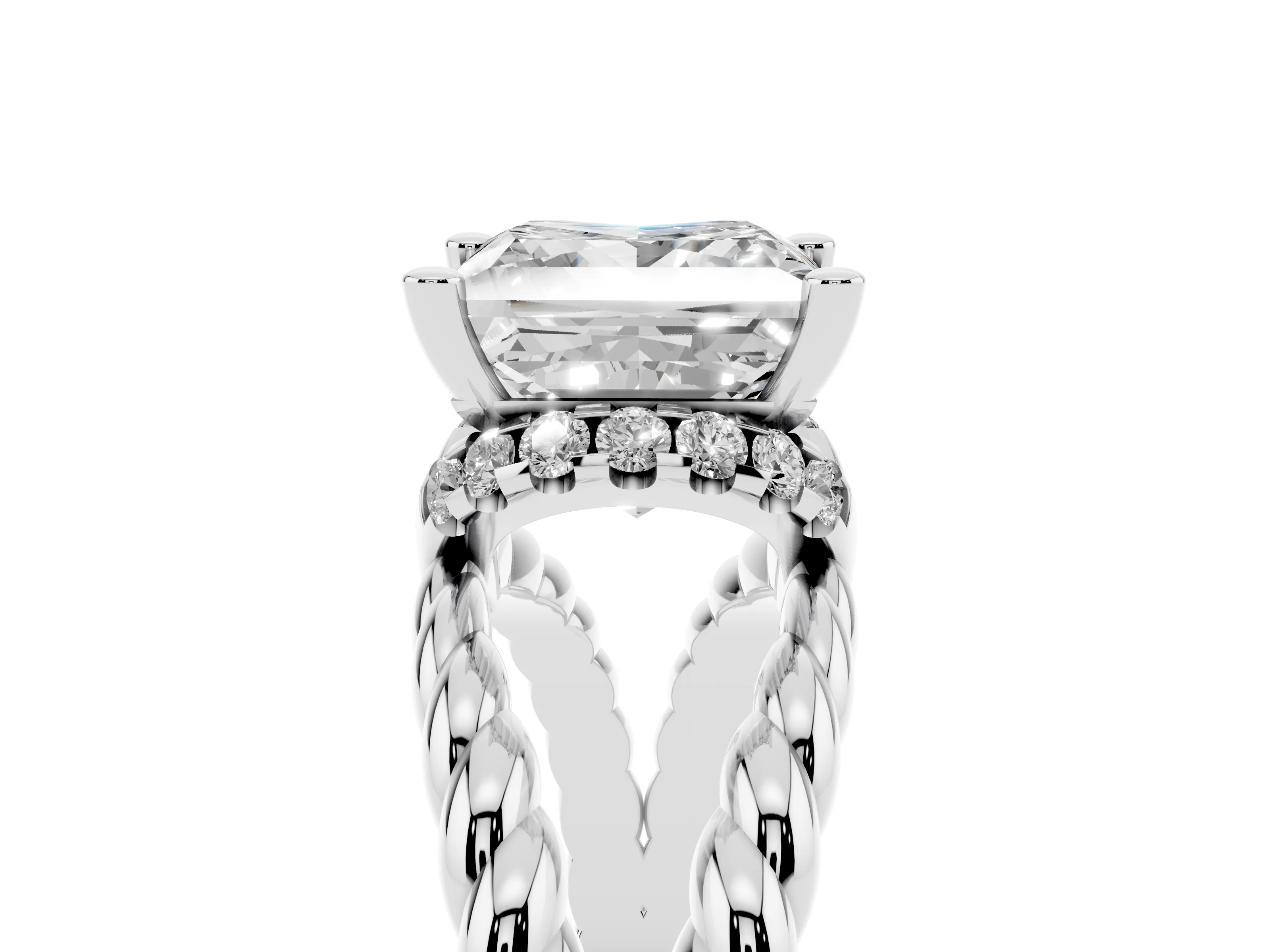 Princess Cut Diamond Halo Ring Set in White gold with Twisted Band and Prong Setting