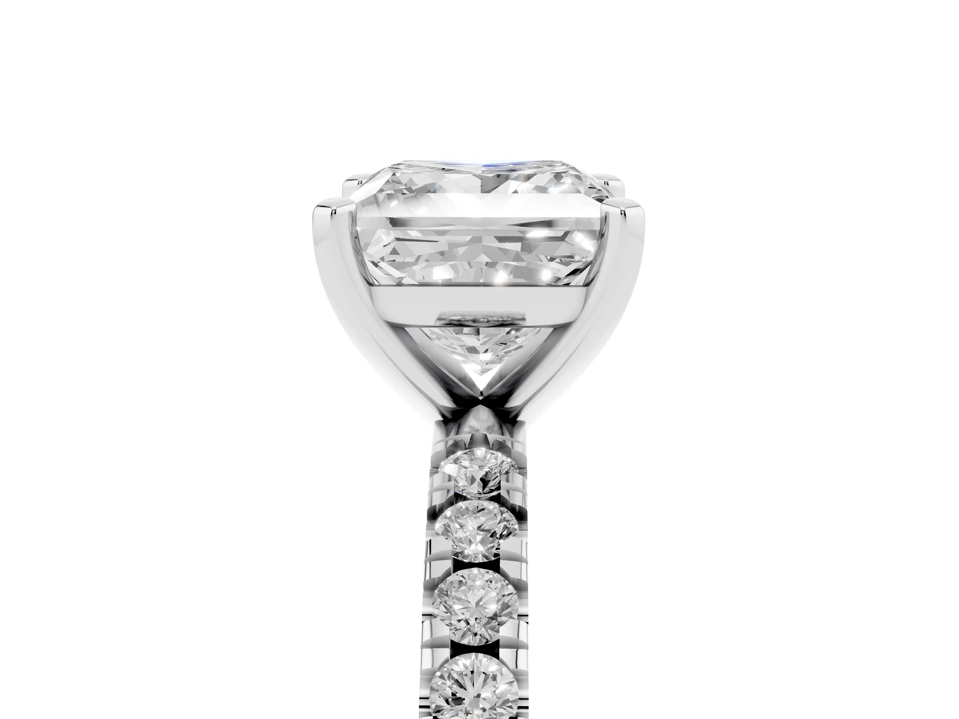 Princess Cut Diamond Pavé Band Solitaire Set in Platinum with Prong Setting