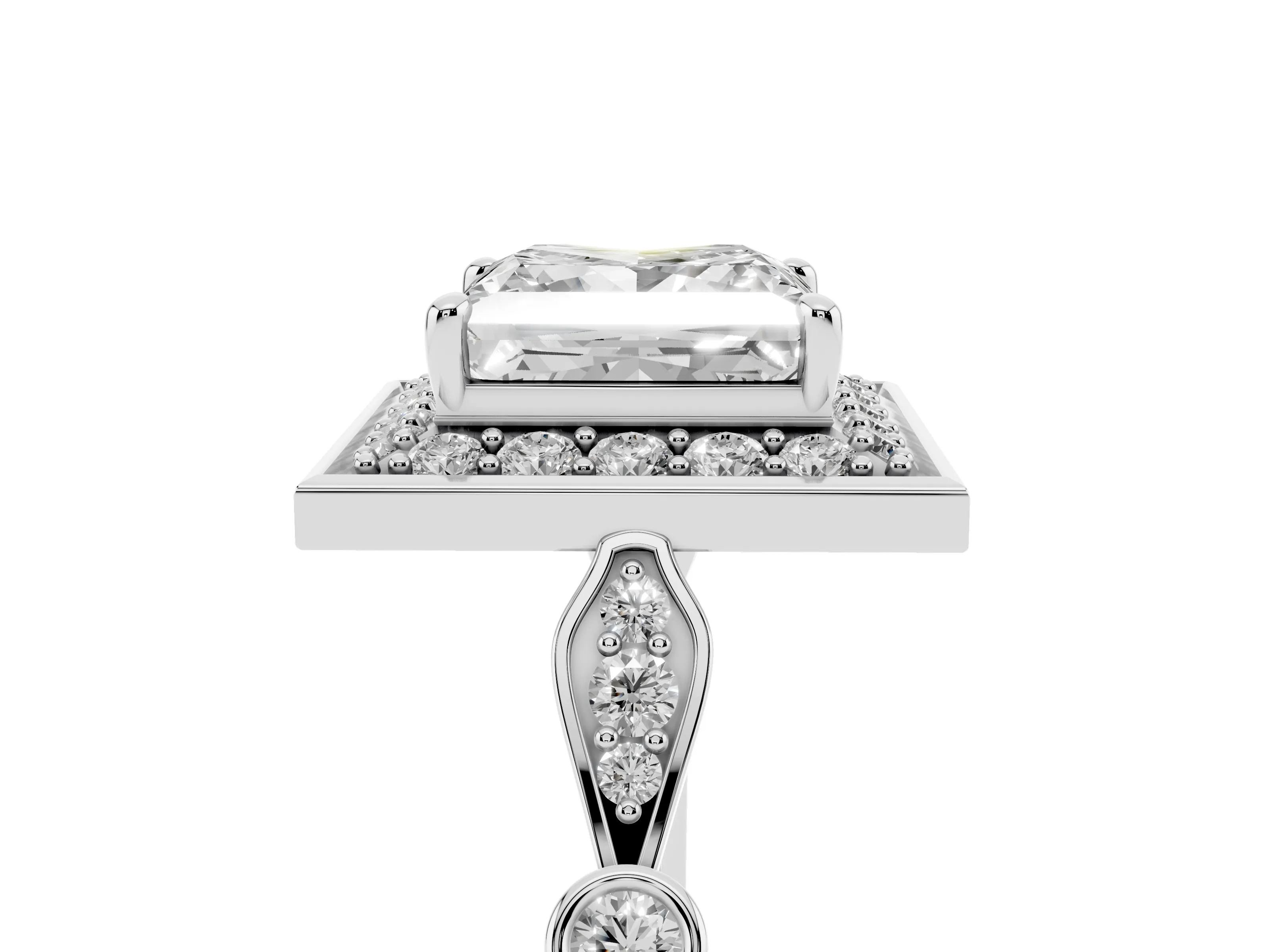 Princess Cut Diamond Halo Engagement Ring Set in Platinum with Twisted Band and Prong Setting