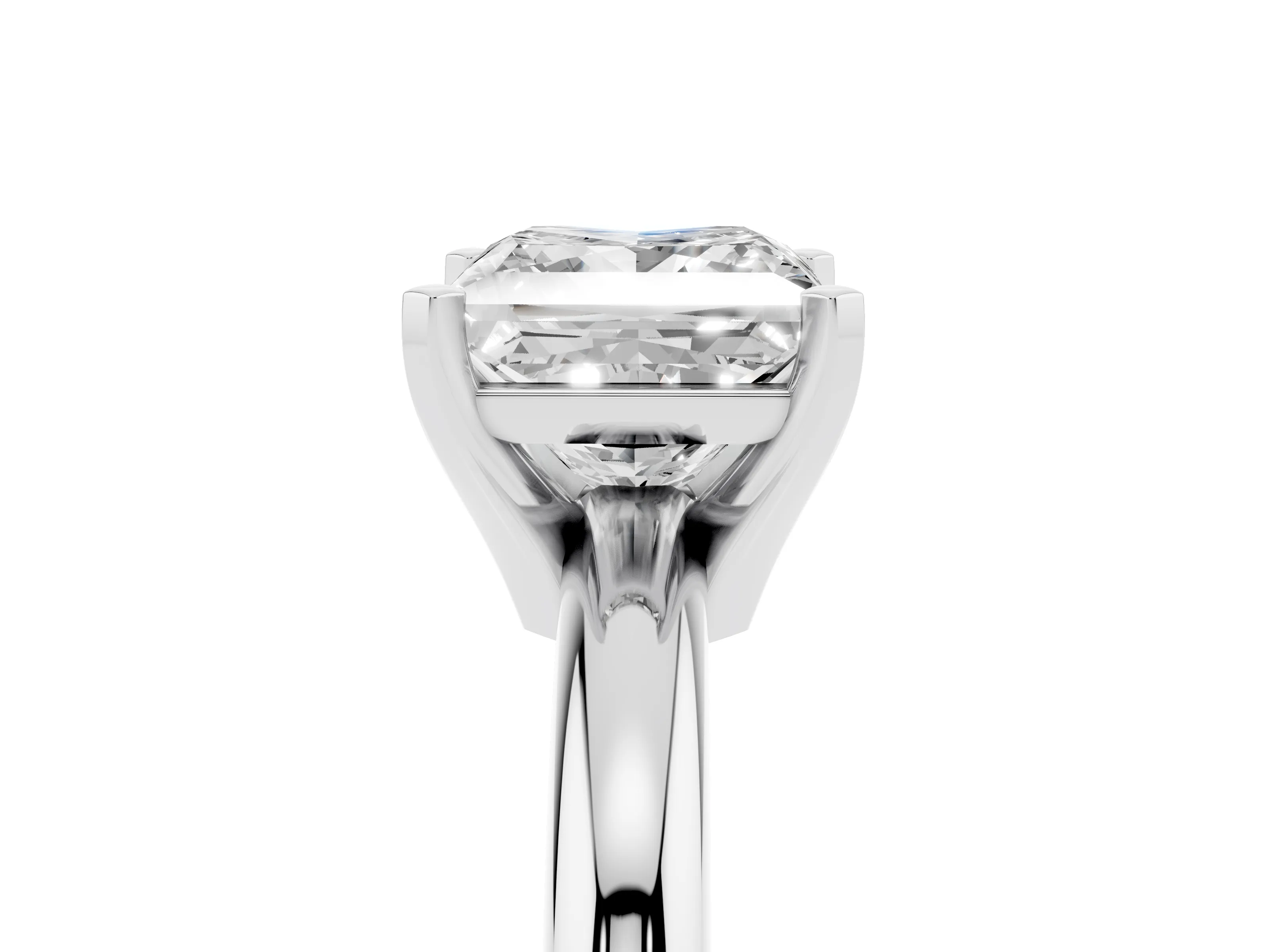 Princess Cut Diamond Solitaire Engagement Ring Set in Platinum with Round Band and Prong Setting