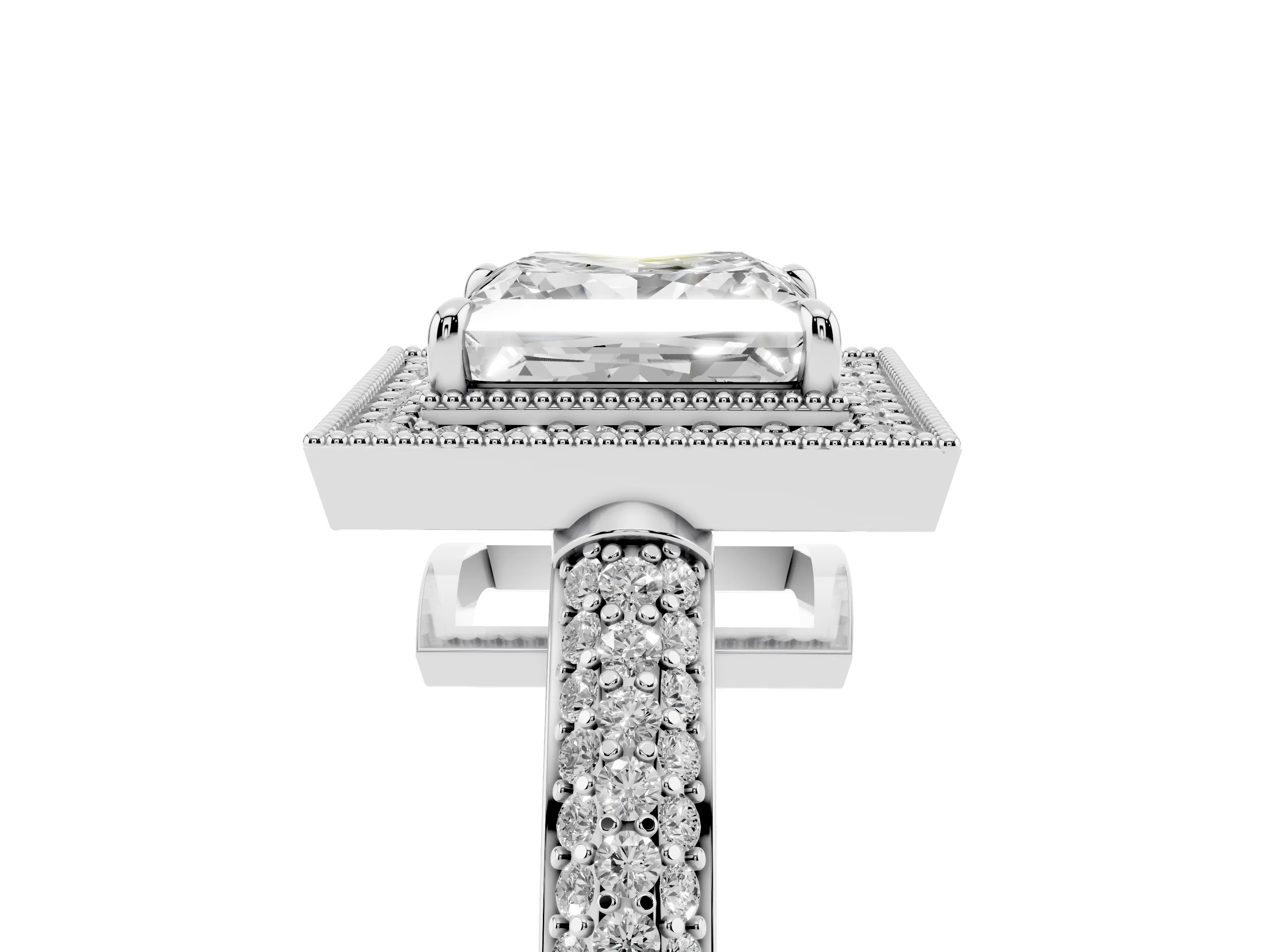 Princess Cut Diamond Halo Pavé Band Set in Platinum with Prong Setting