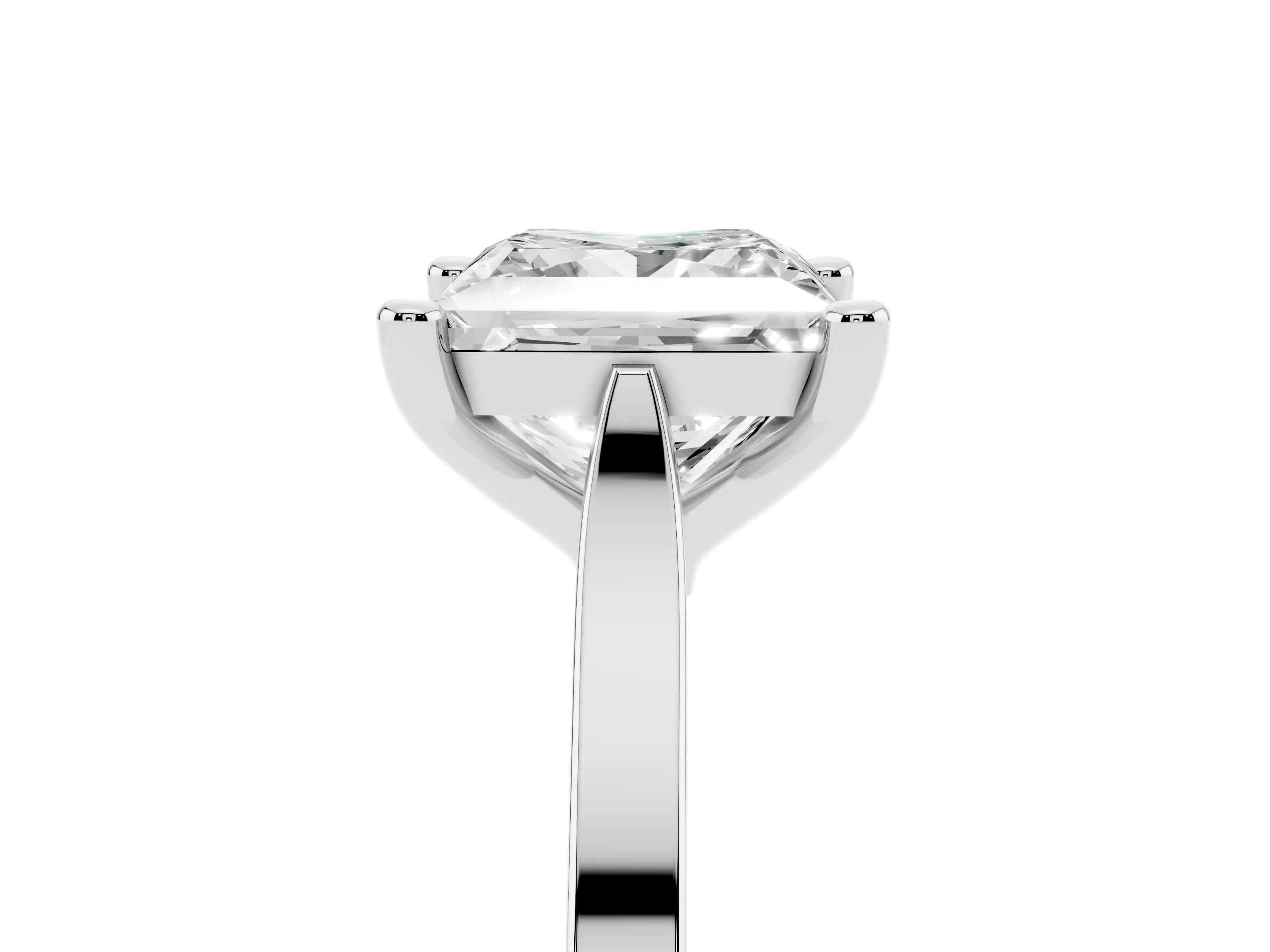 Princess Cut Diamond Solitaire Ring Set in Platinum with Prong Setting and Tapered Band