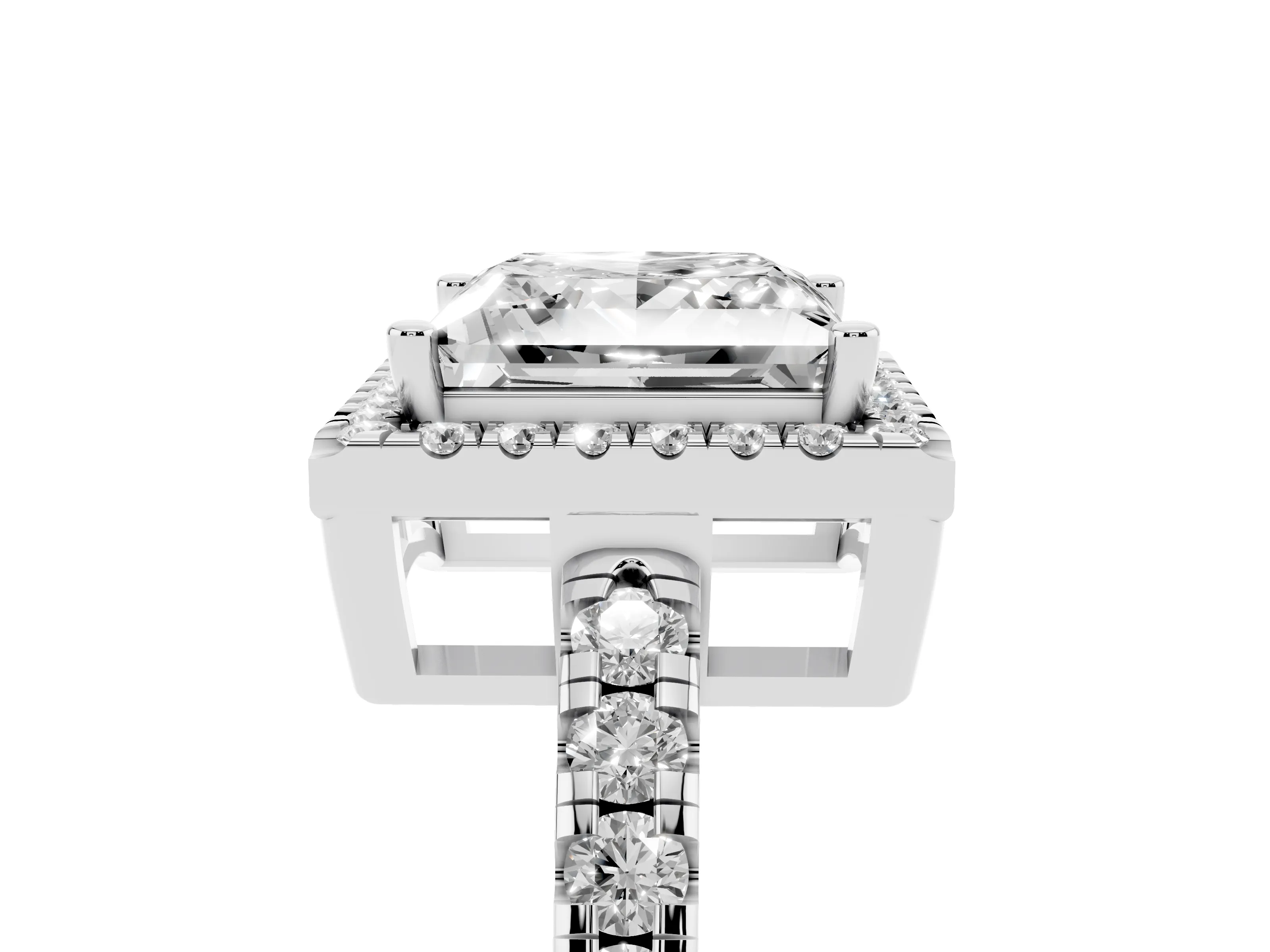 Princess Cut Diamond Halo Ring Set in Silver with Delicate Pavé Band and Prong Setting