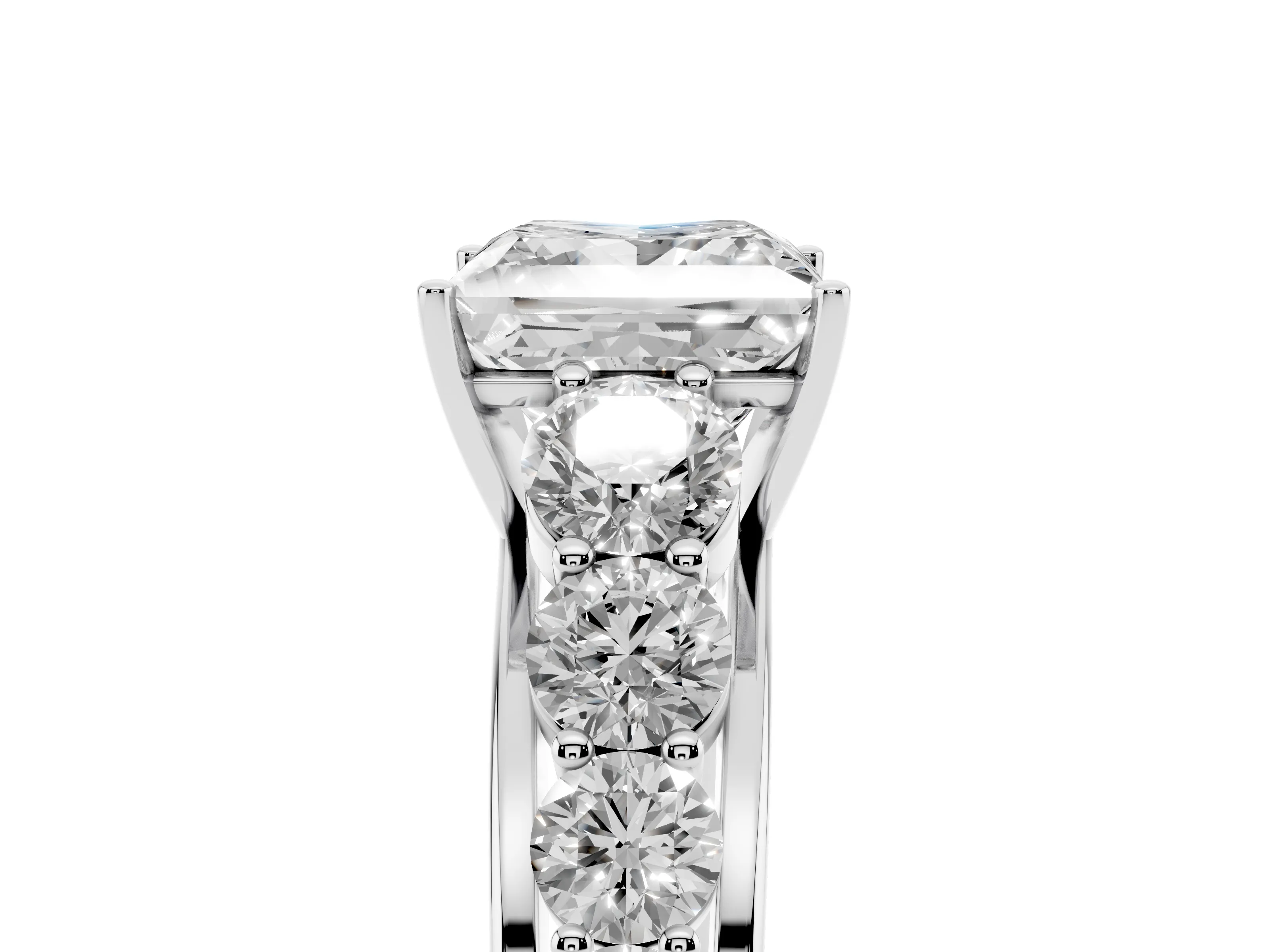 Princess Cut Diamond Solitaire Ring Set in White gold with Pavé-Set Band and Prong Setting