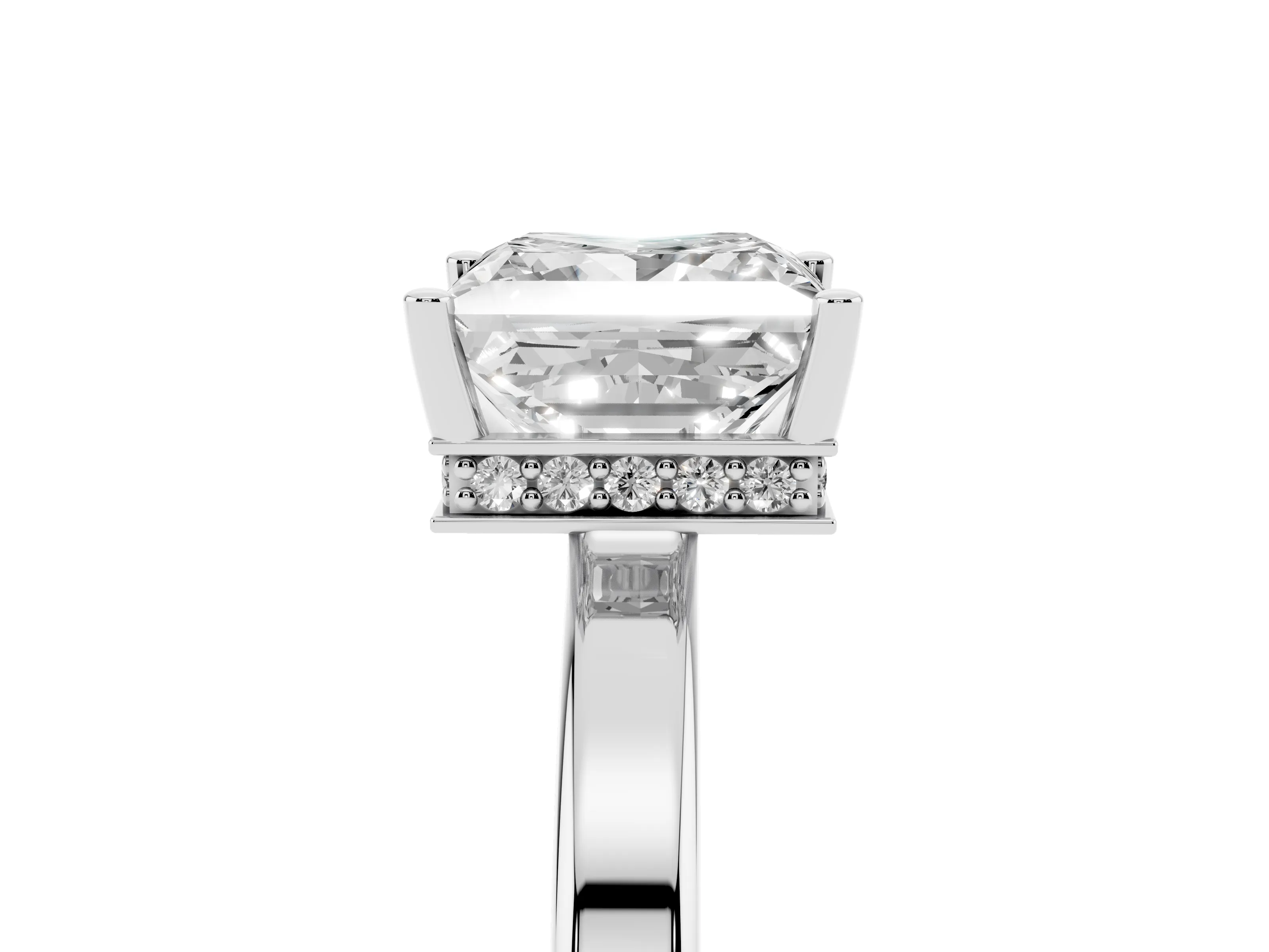 Princess Cut Diamond Solitaire Engagement Ring Set in Silver with Prong Setting on a Plain Band