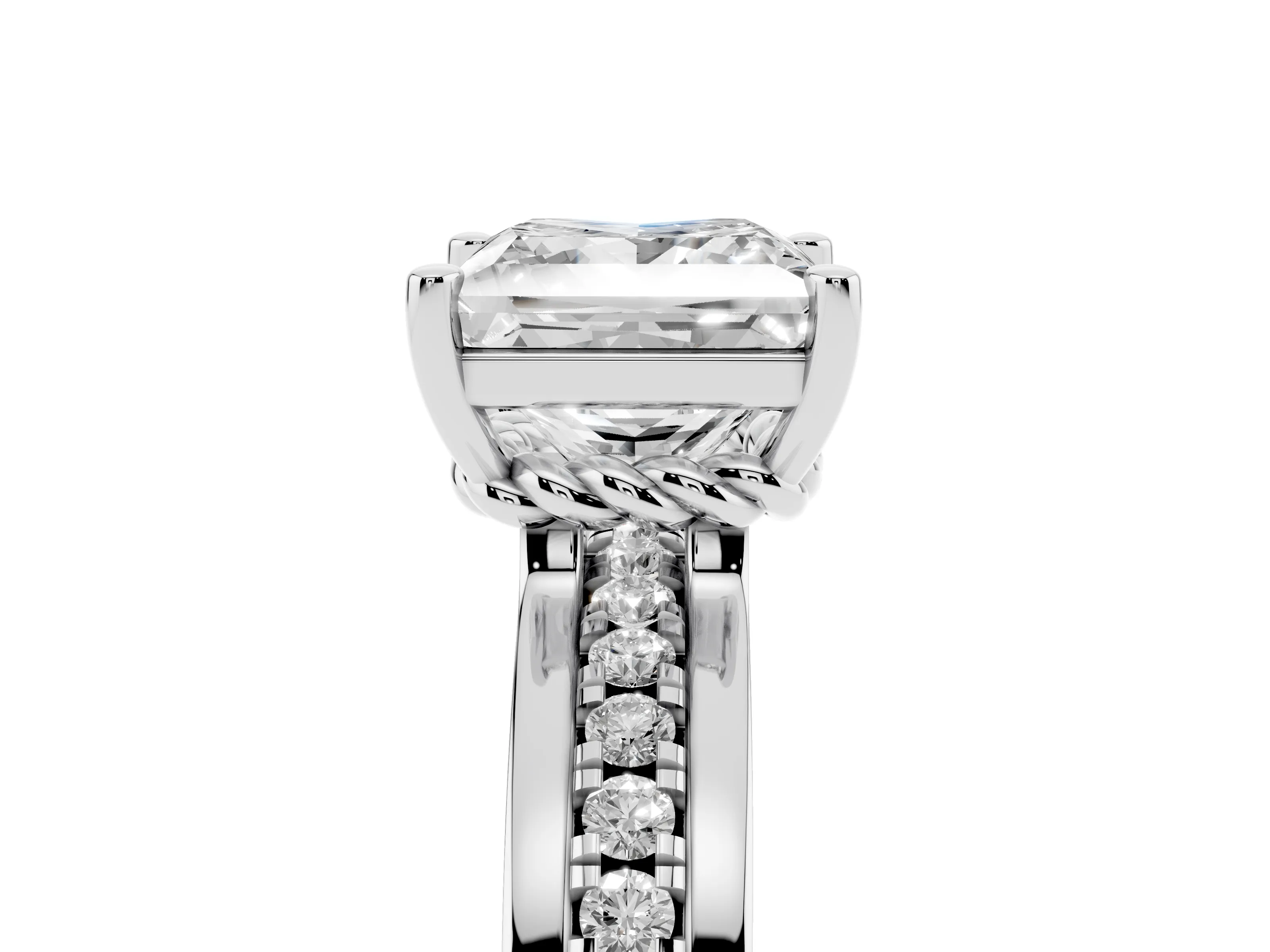 Princess Cut Diamond Solitaire Ring Set in White gold with Channel Set Band and Prong Setting