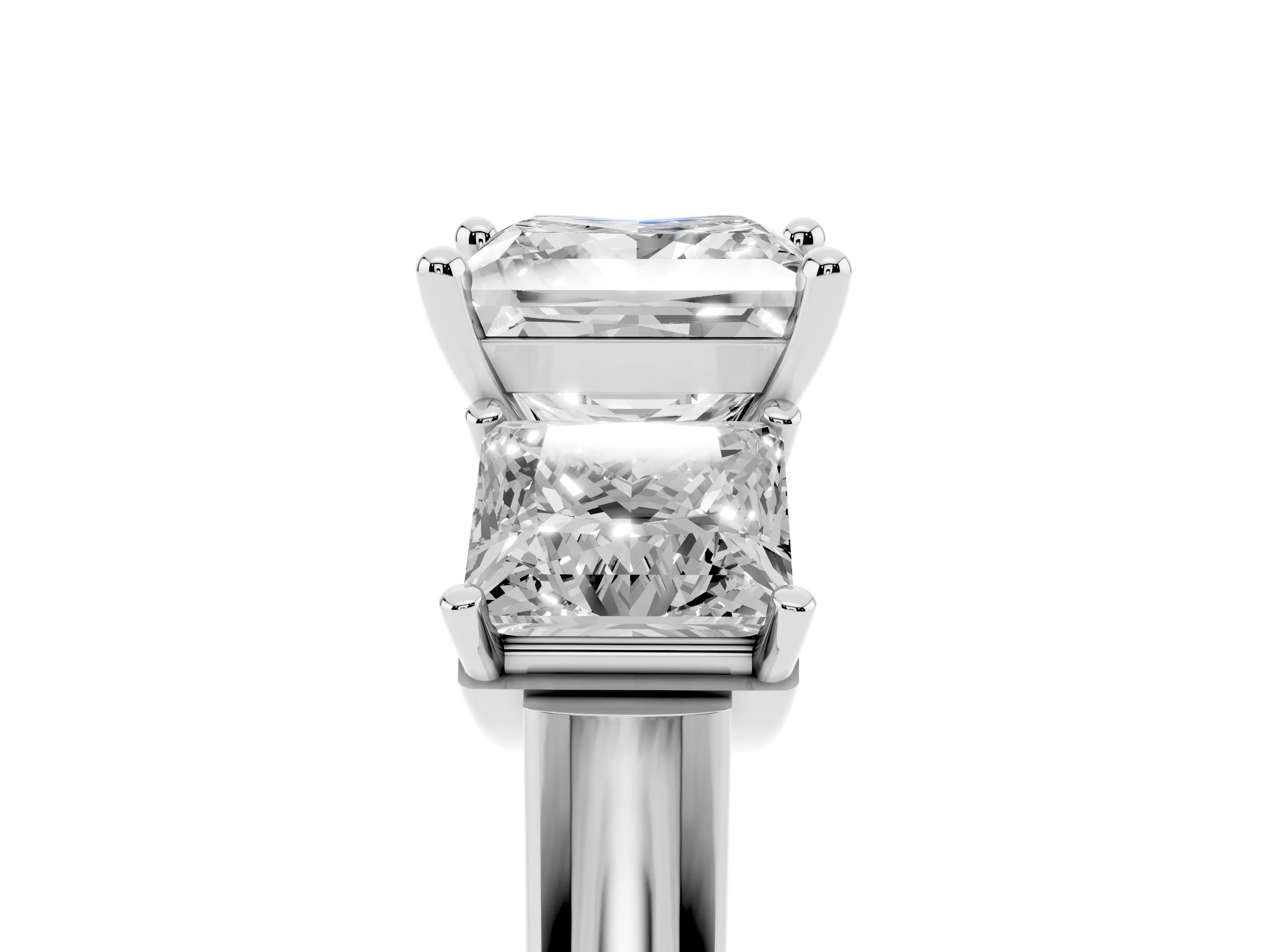 Princess Cut Diamond Three-Stone Trellis Ring Set in White gold with Comfort Fit Band