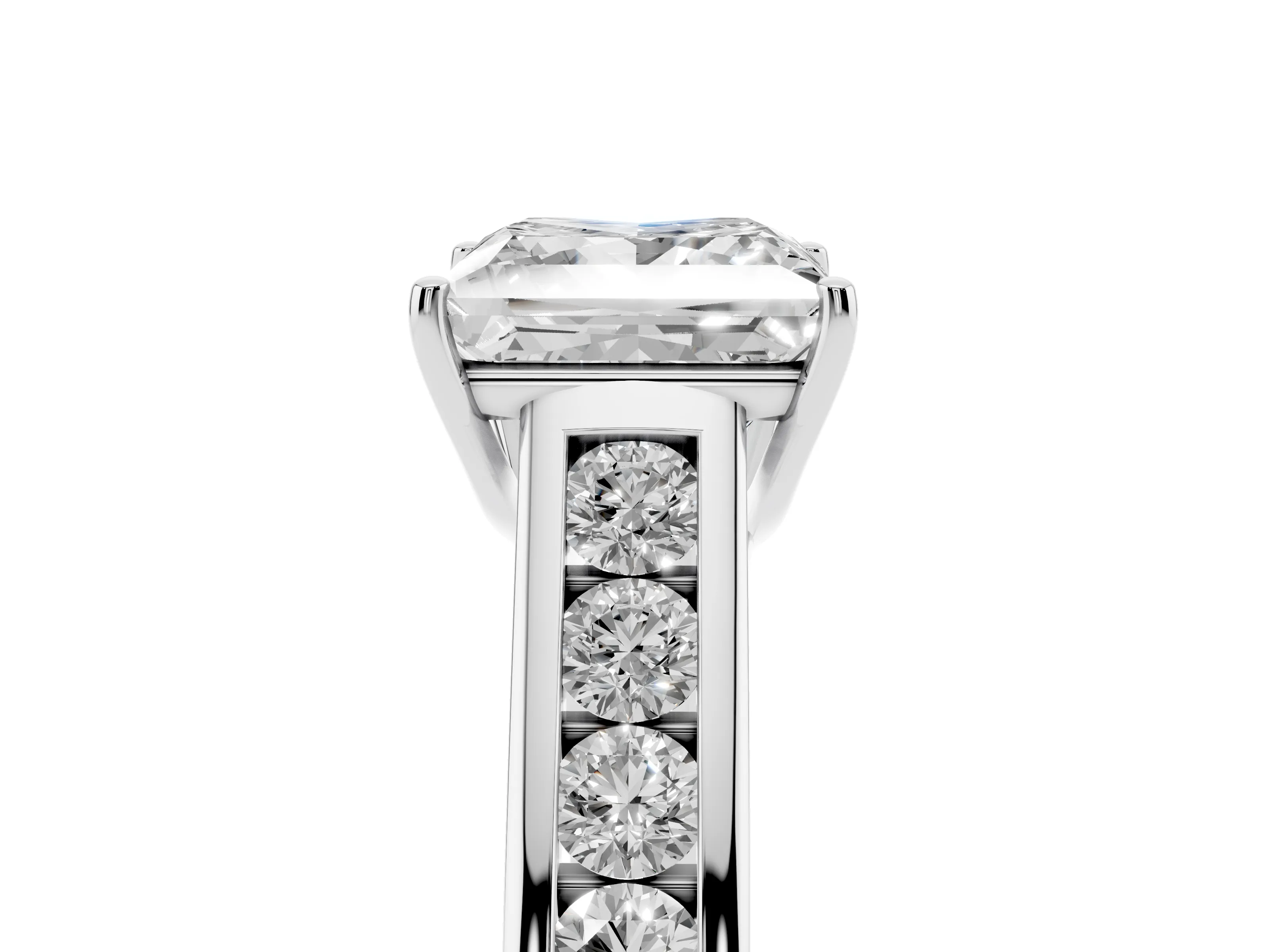 Princess Cut Diamond Solitaire Channel-Set Engagement Ring Set in Silver with Prong Setting