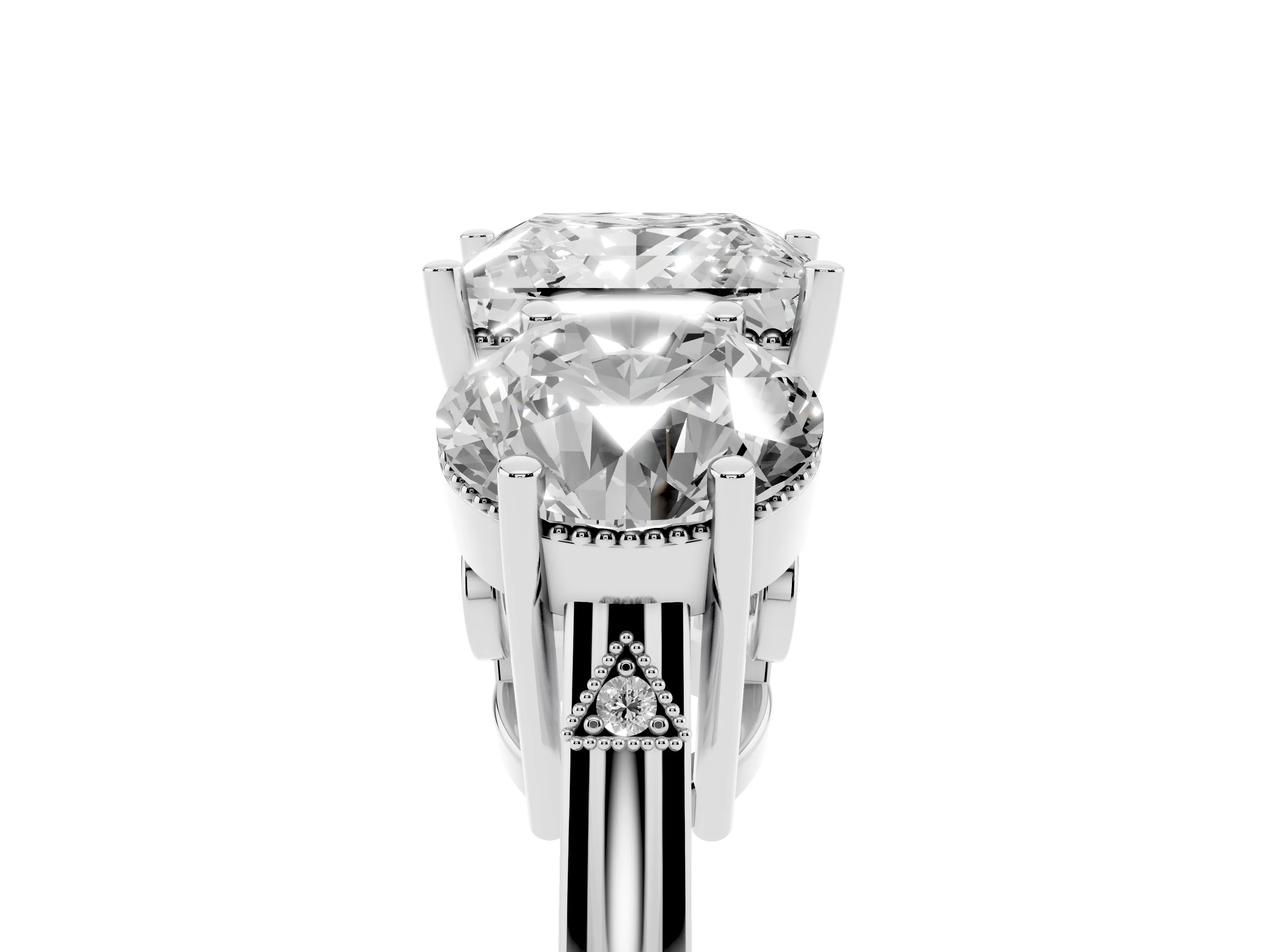 Princess Cut Diamond Three-Stone Engagement Ring Set in White gold with Polished Band