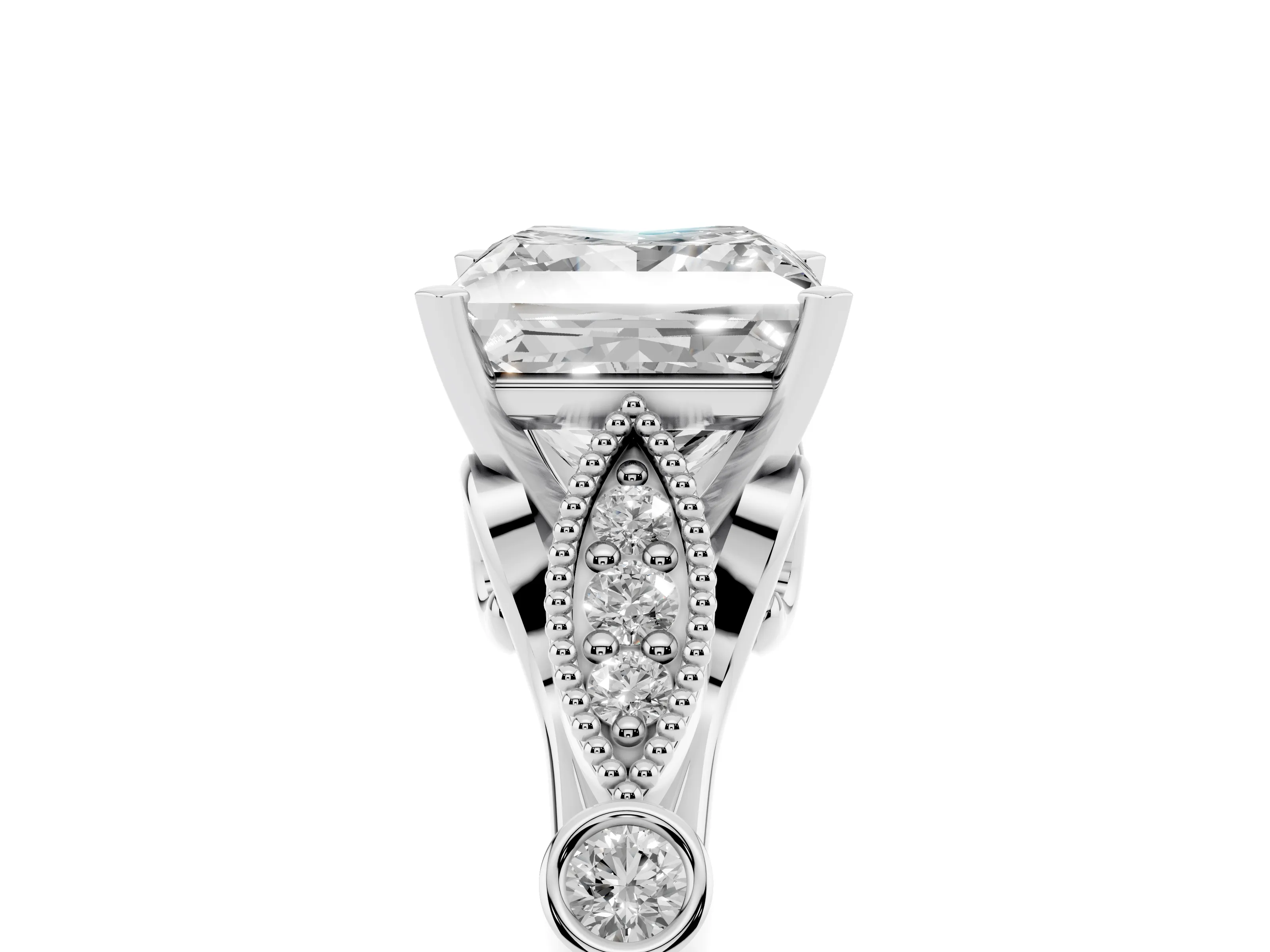 Princess Cut Diamond Solitaire Ring Set in Platinum with Milgrain Marquise and Bezel Accents