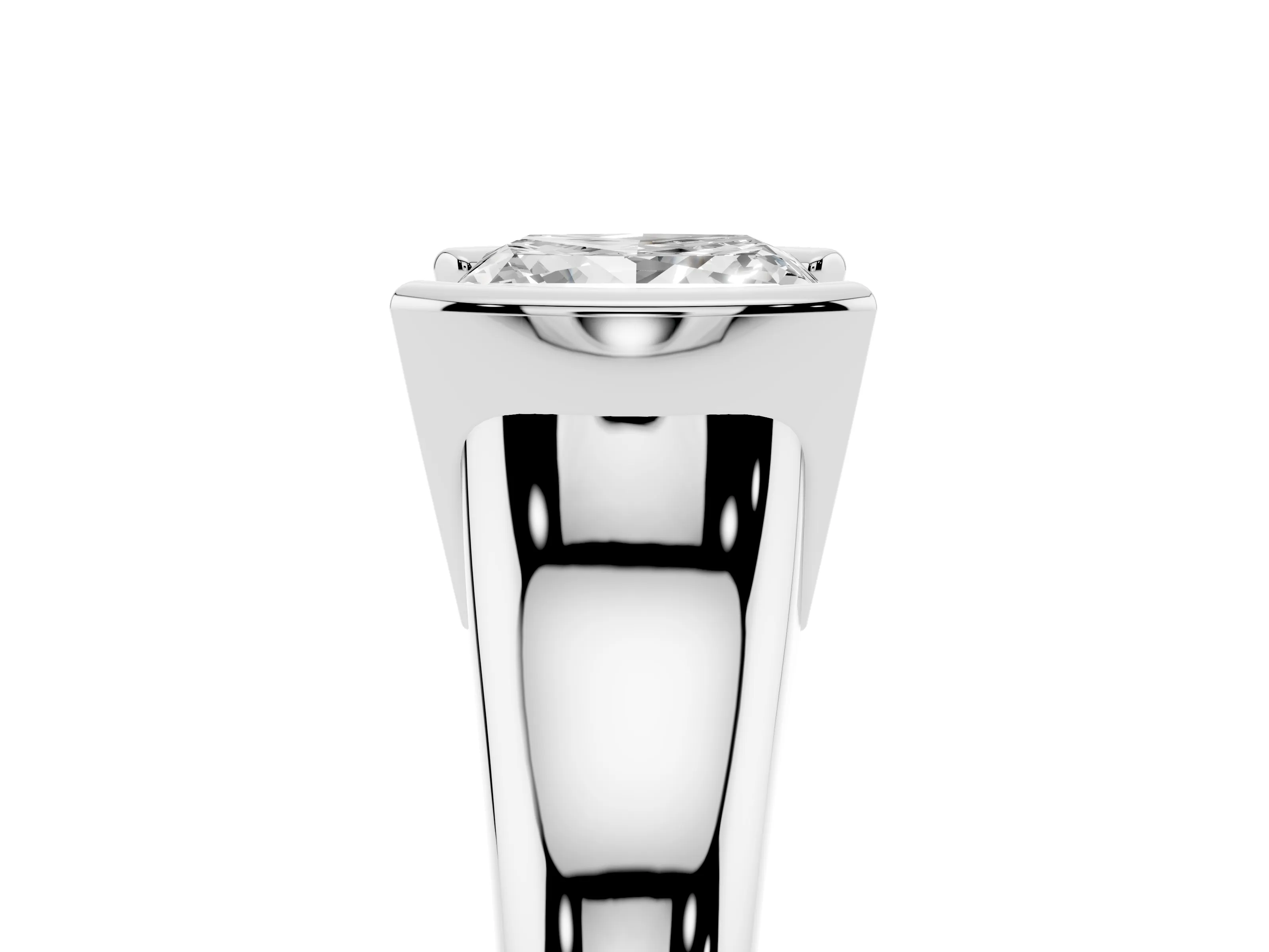 Princess Cut Diamond Solitaire Tension Set Ring Set in White gold with Split Shank Band