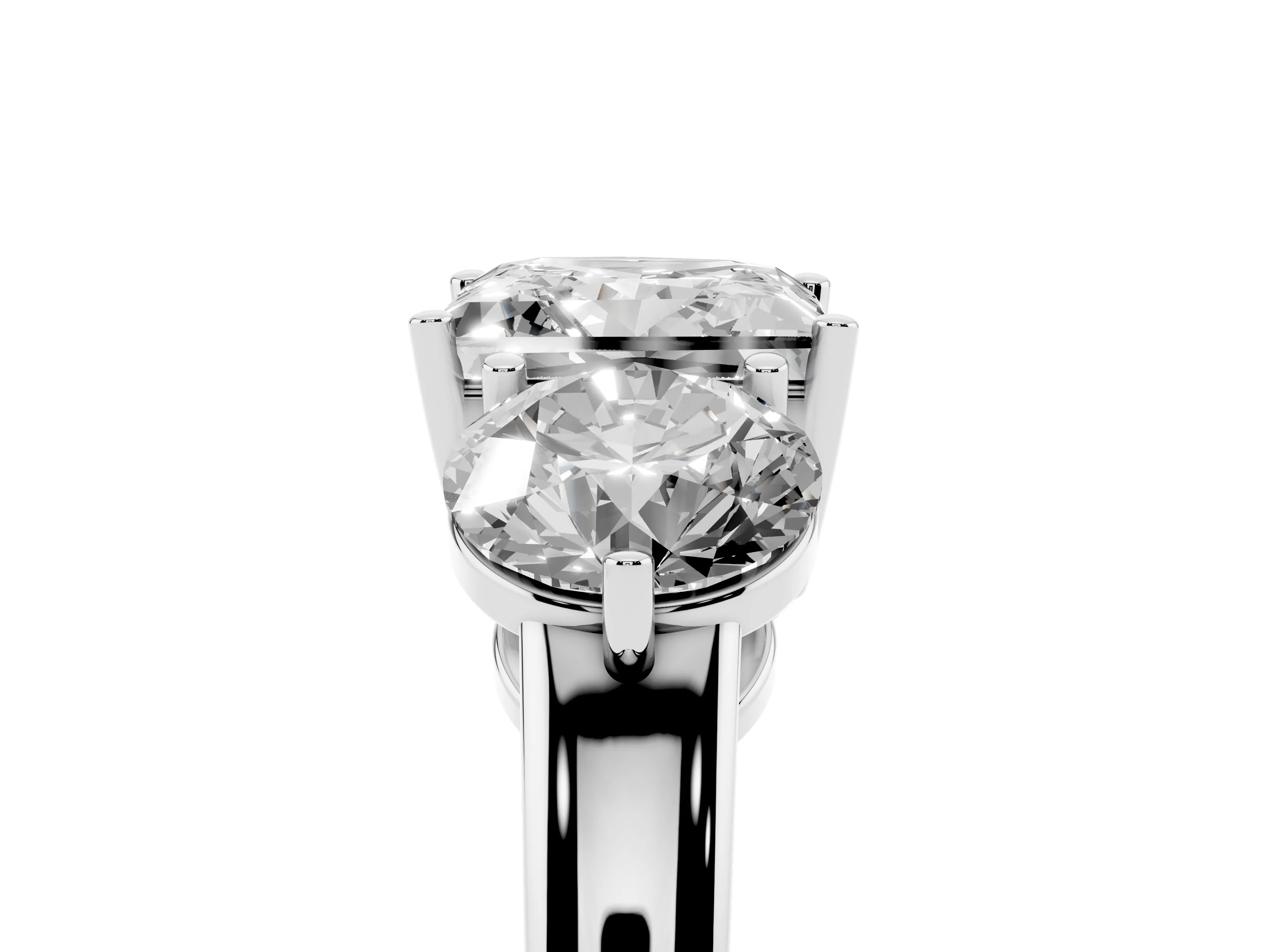 Princess Cut Diamond Three-Stone Ring Set in Silver with Prong Setting and Plain Band
