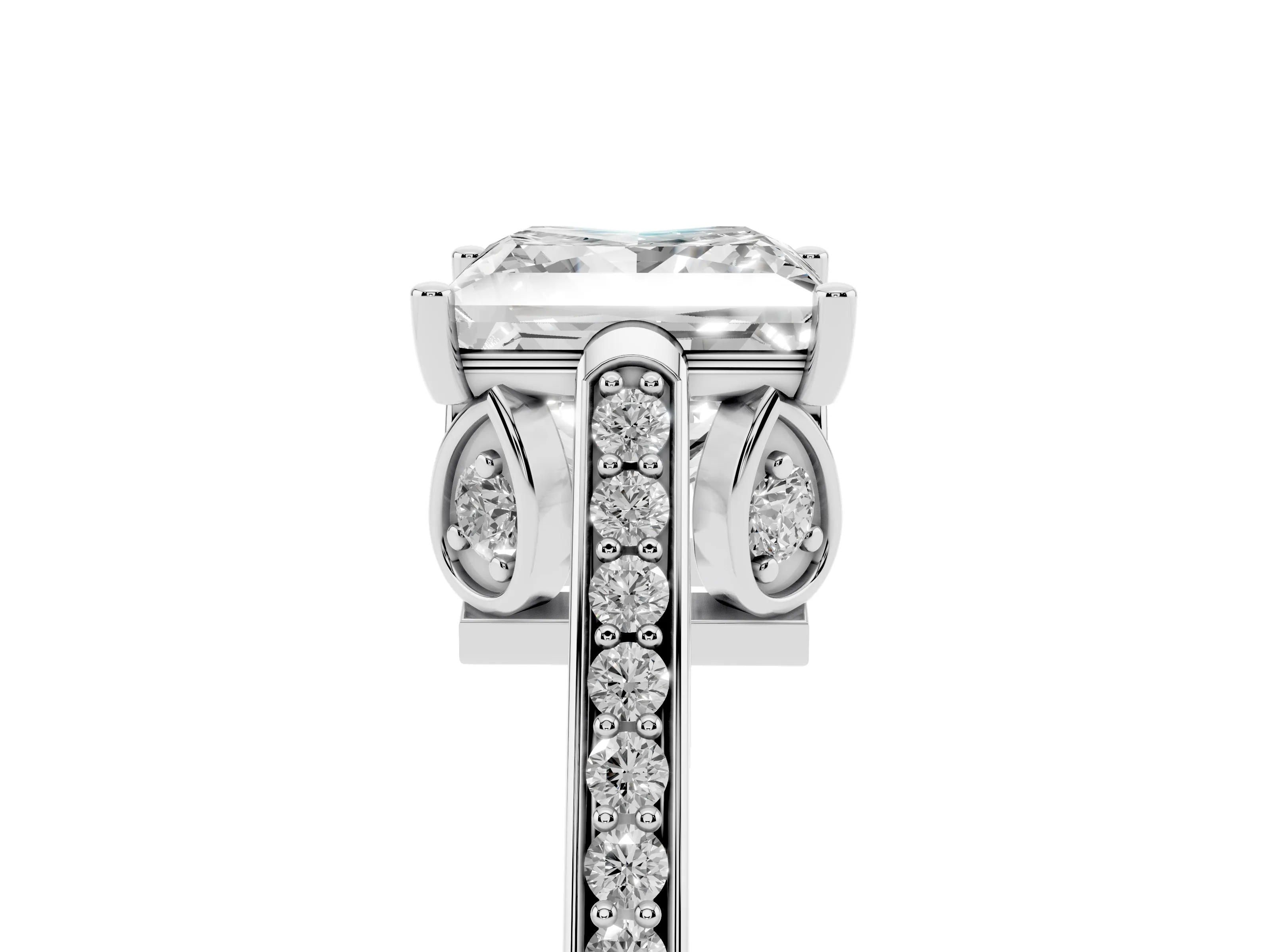 Princess Cut Diamond Cathedral Pavé Engagement Ring Set in Silver with Prong Setting